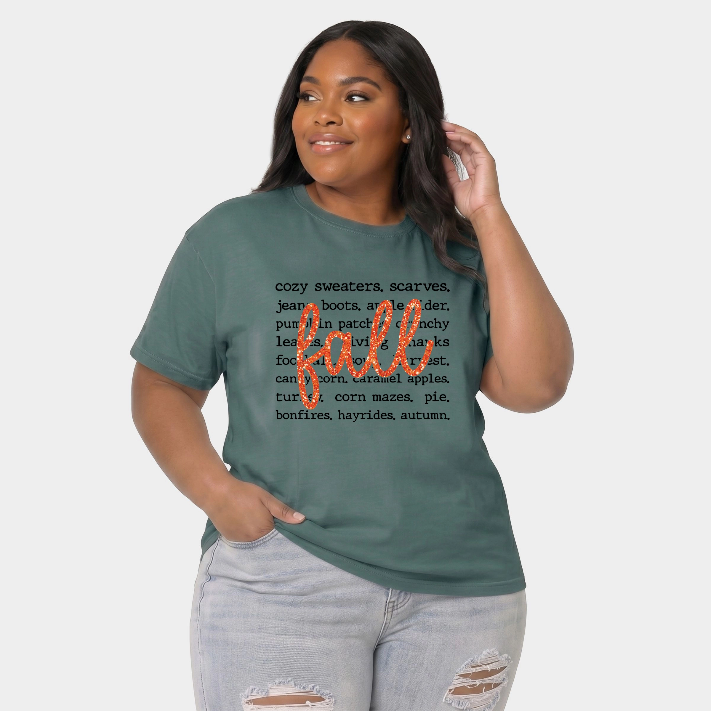Simply Sage Market - Women's Plus Sized Garment Dyed Graphic T-Shirt Fall Cursive Text Glitter