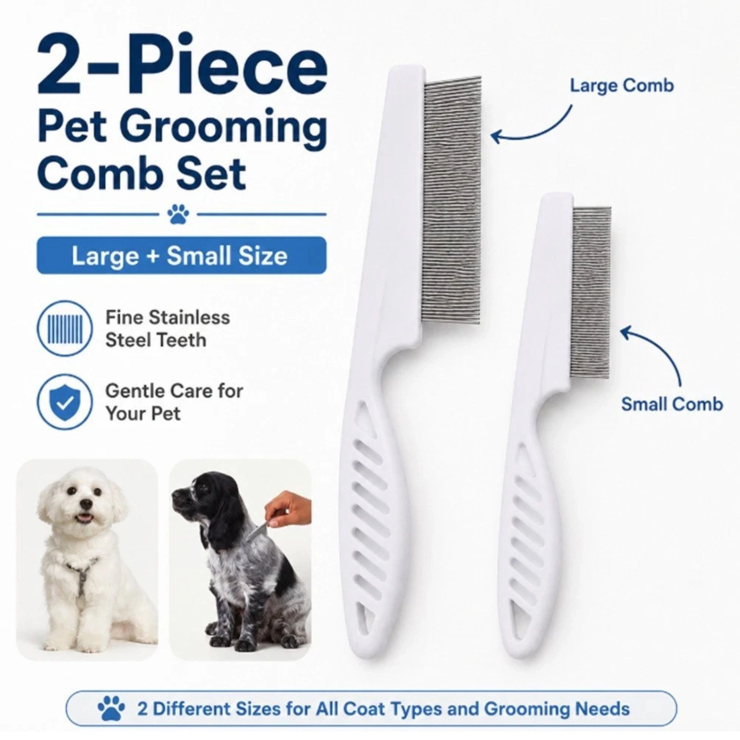 Home Collection Pack of 2 Stainless Steel Pet Detangling Comb Set for Dogs & Cats