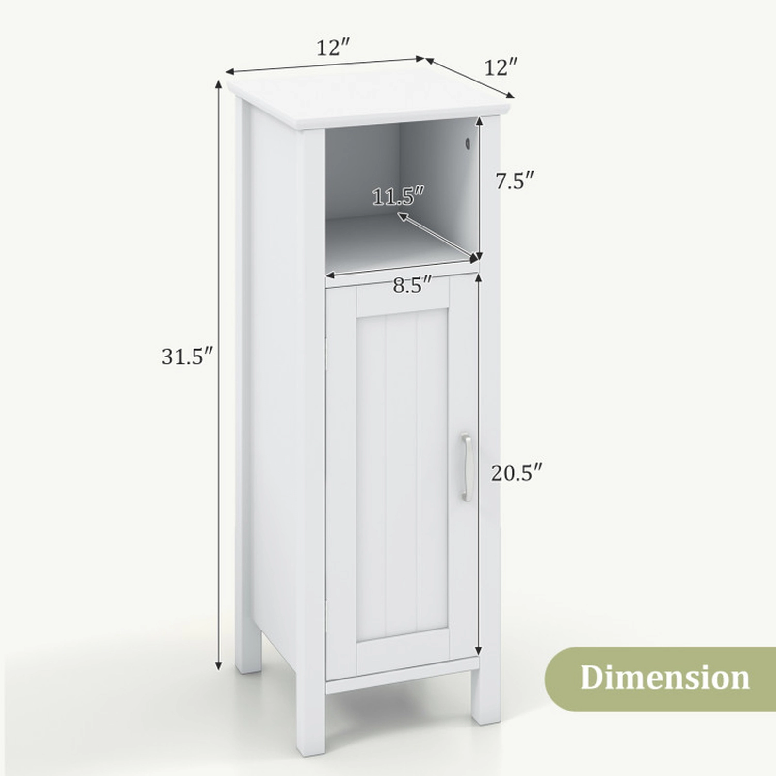 SUGIFT 66-lb Top Capacity 12-in Square 1-Door Freestanding Bathroom Storage Cabinet with Open Shelf