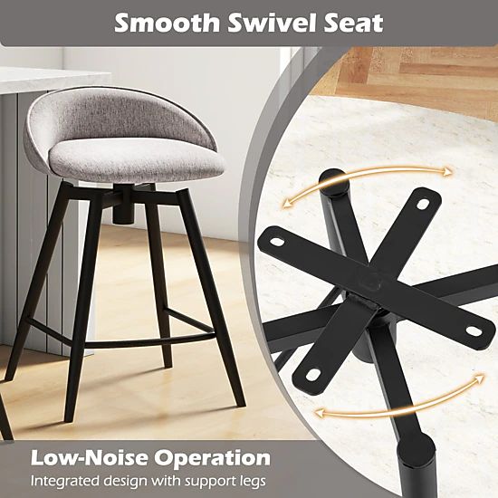 SUGIFT Set of 2 Upholstered Swivel Low Backrest and Footrest 30-in H 330-lb Rated Bar Stools Gray