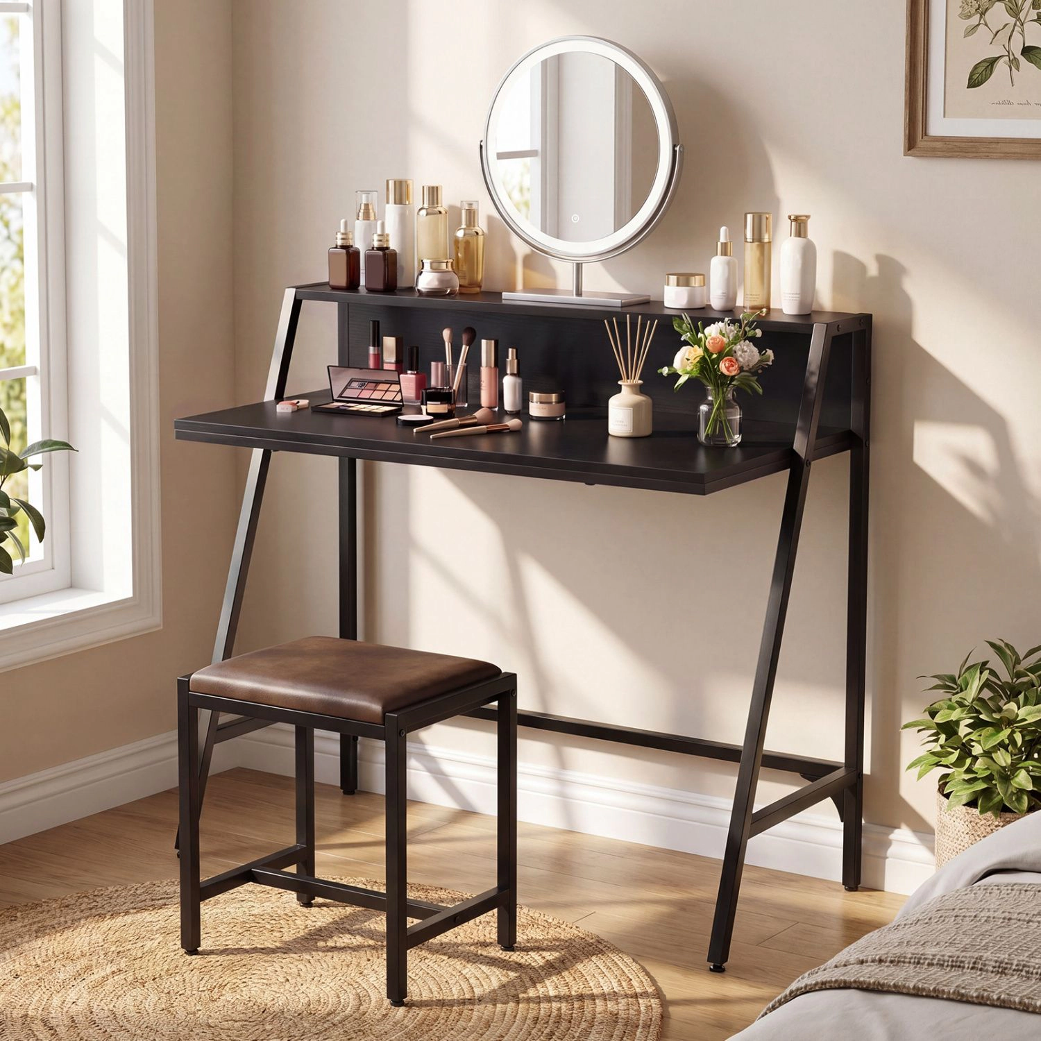 SlickBlue Compact Writing Desk with Industrial Metal Frame