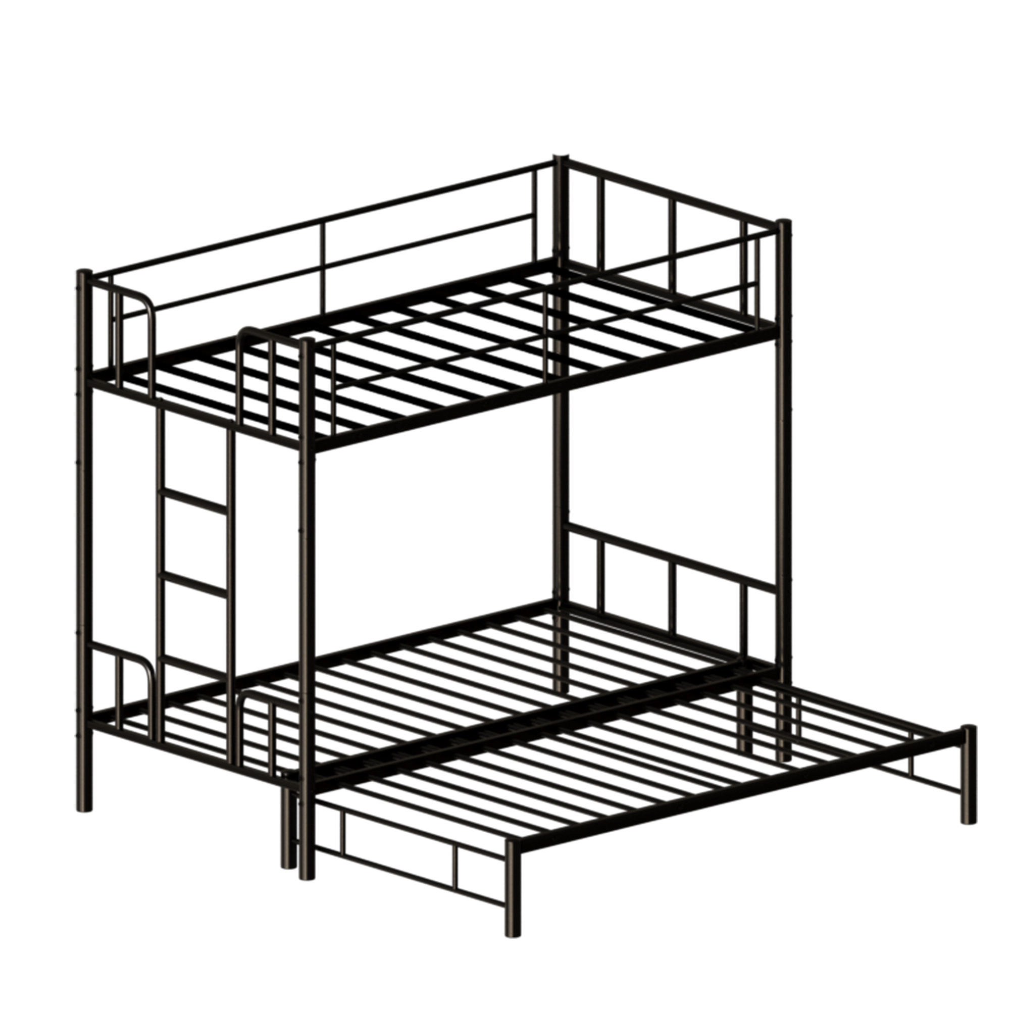 Flynama Twin Metal Pull-Out Bunk Bed with Guardrail & Ladder, Space Saving, Black