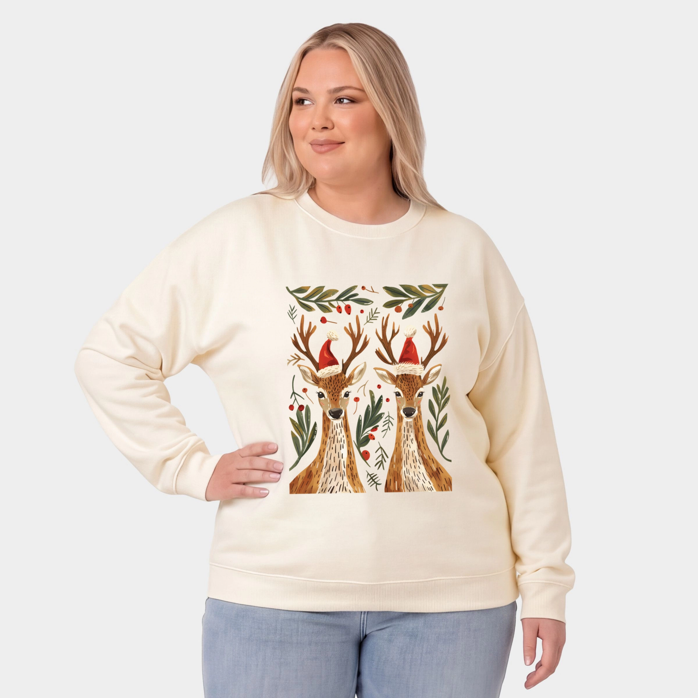 Simply Sage Market - Women's Plus Sized Graphic Sweatshirt Christmas Deer Pair