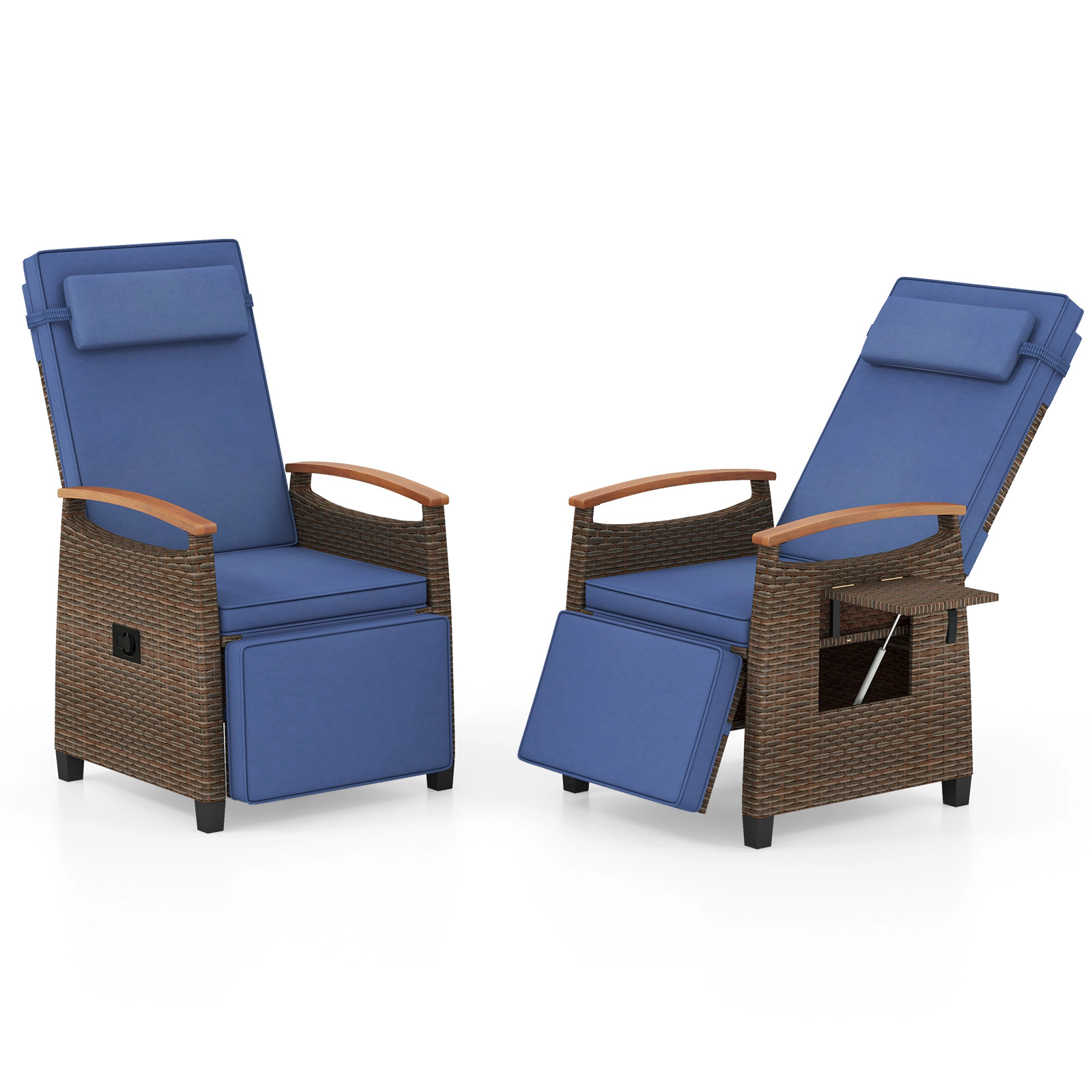 SUGIFT Side Table Navy Patio Wicker Recliner Chair 150-Degree Adjustable Backrest and Footrest