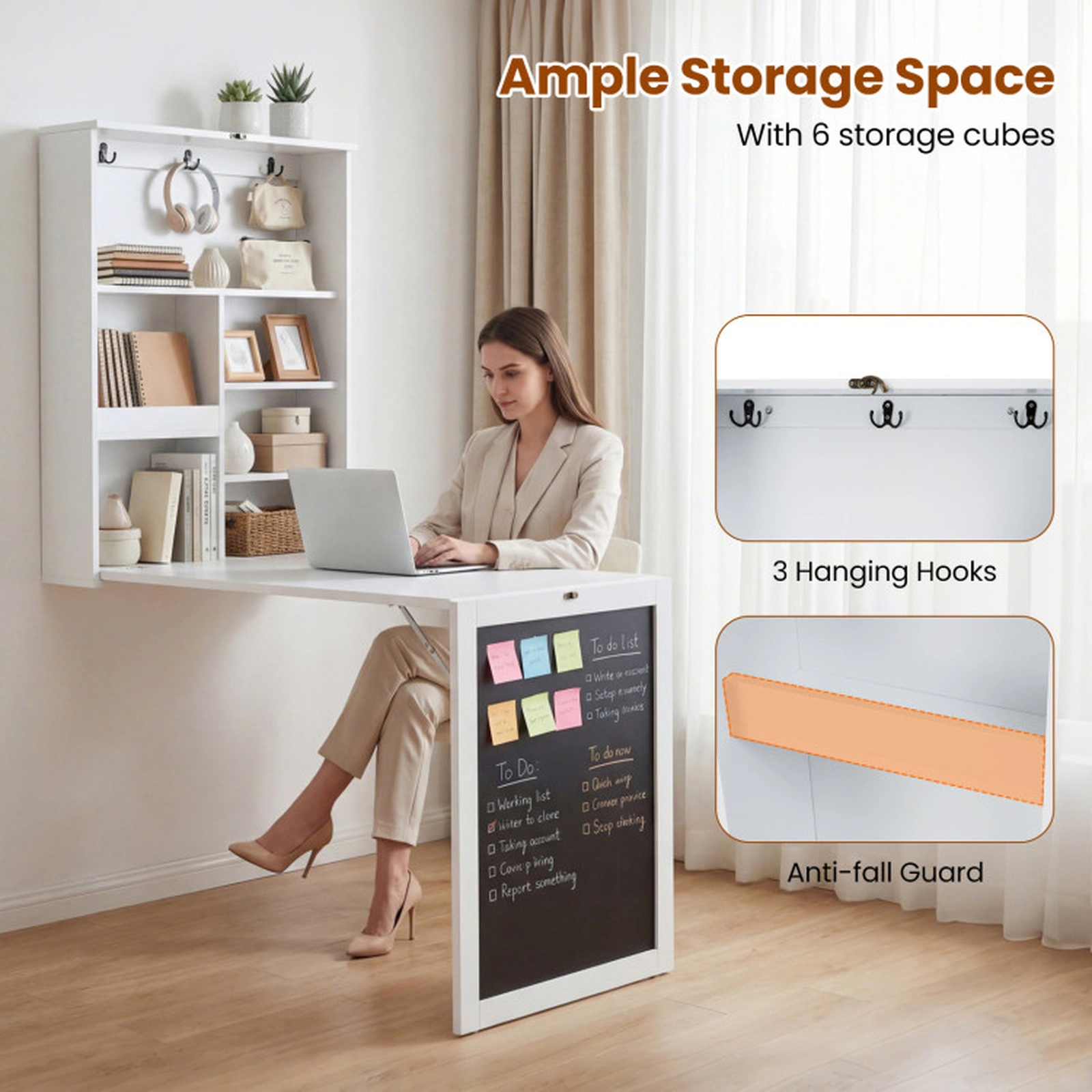 SUGIFT Convertible Wall Mounted Folding Lap Desk with Chalkboard 110-lb Tabletop Capacity White/Black/Gray