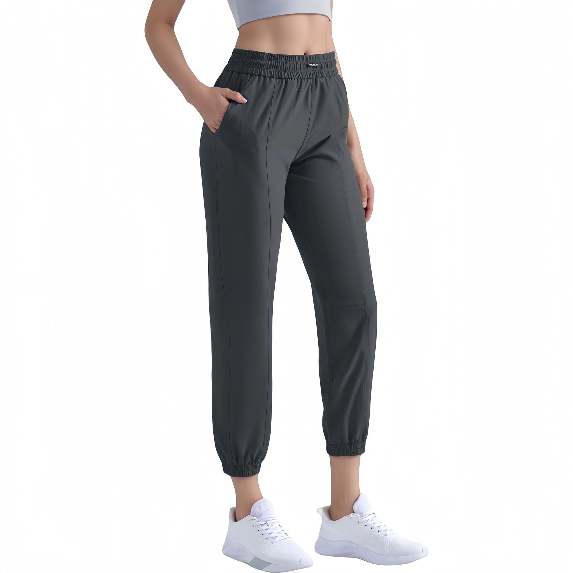 Anna-Kaci Women's High-Waist Jogger Pants with Elastic Cuffs and Side Pockets