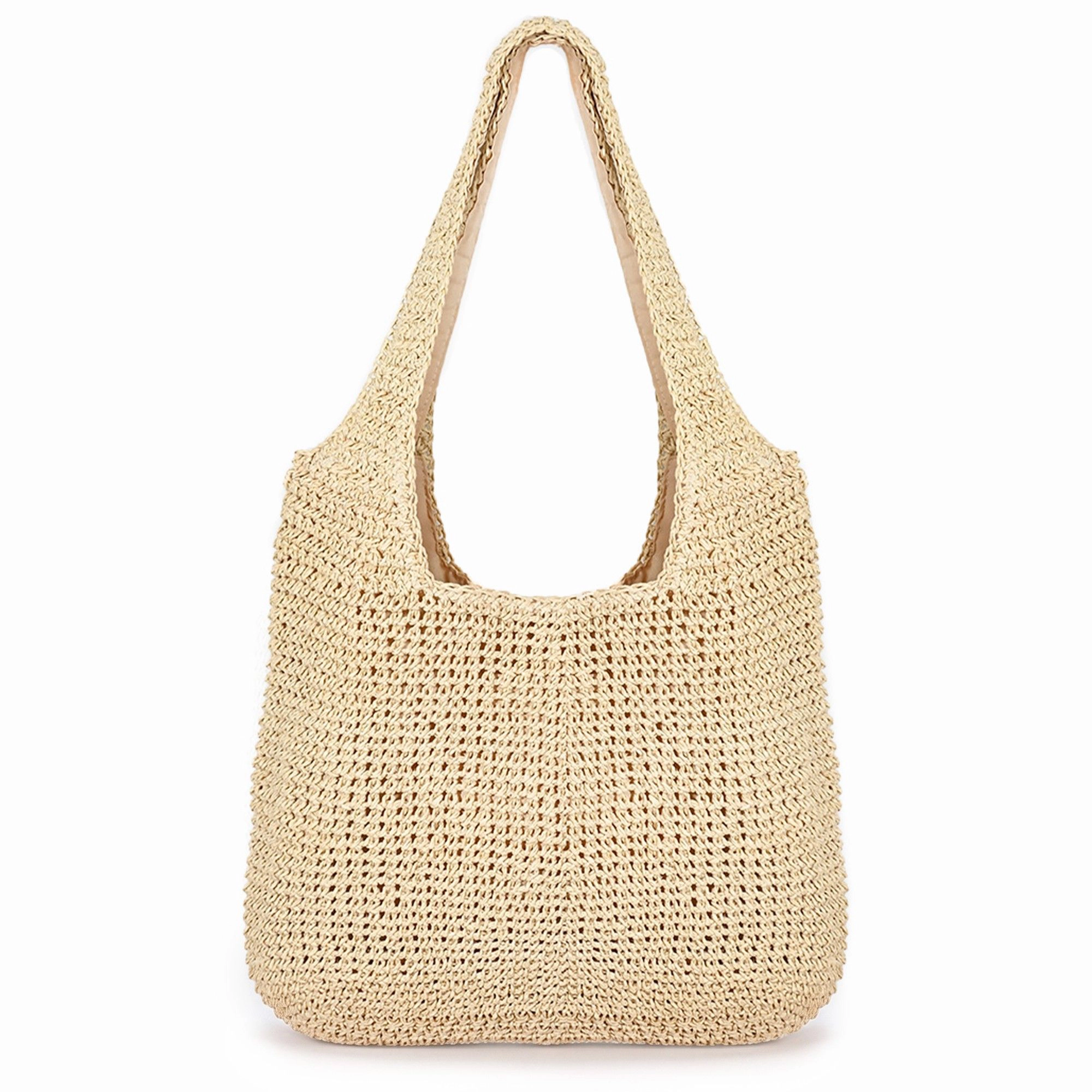 Alilang Women's Woven Crochet Hobo Bag with Integrated Strap Slouchy Shoulder Handbag Lightweight Large Capacity Tote