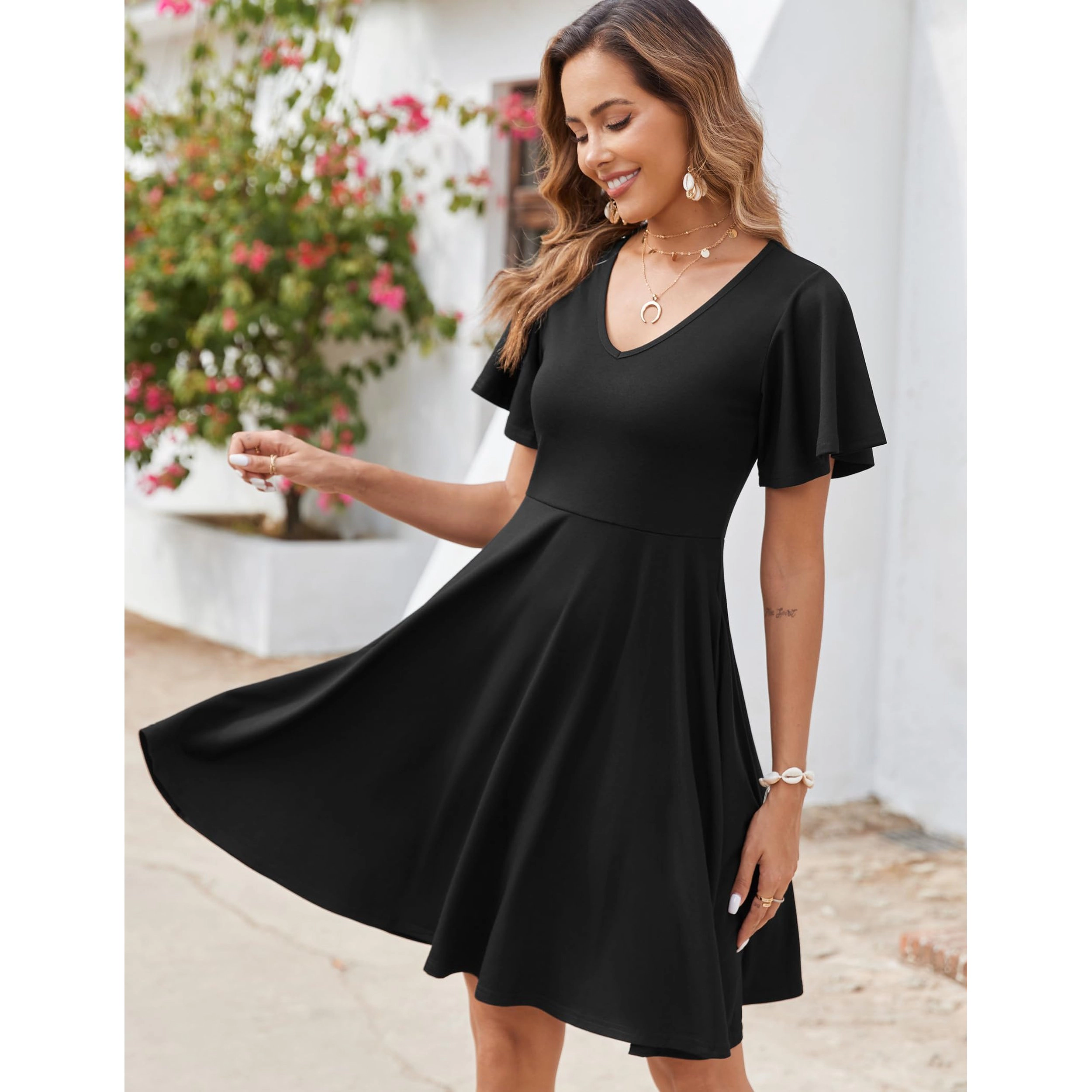 Zeagoo Women's V Neck Short Sleeve Midi Dress