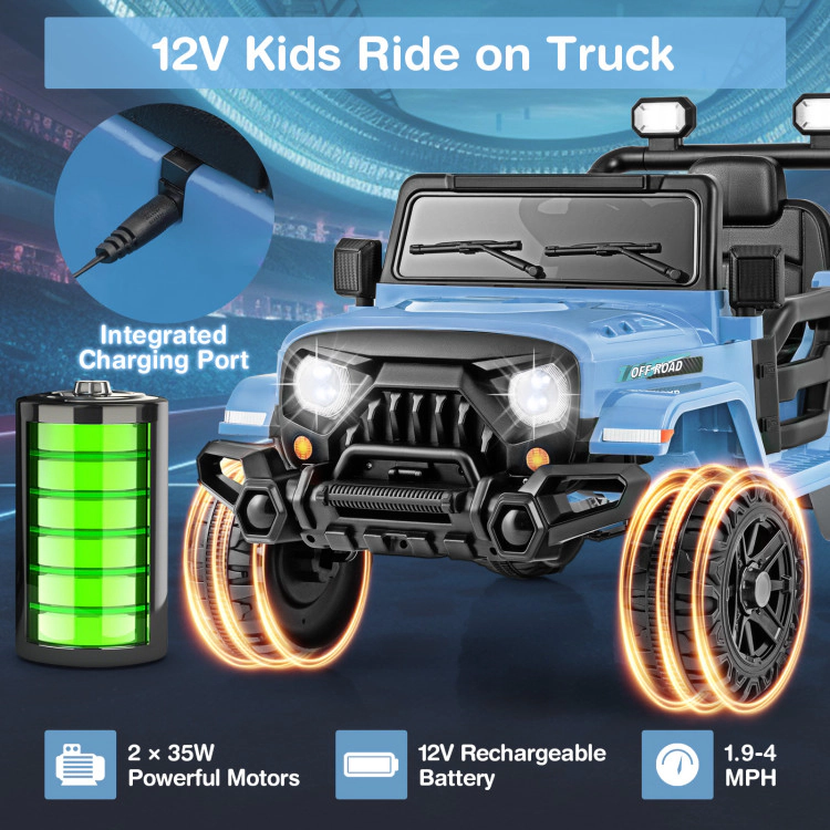 Hivvago 12V Kids Ride on Truck Car with Remote Control Threaded Wheels and 3 Speeds-Navy