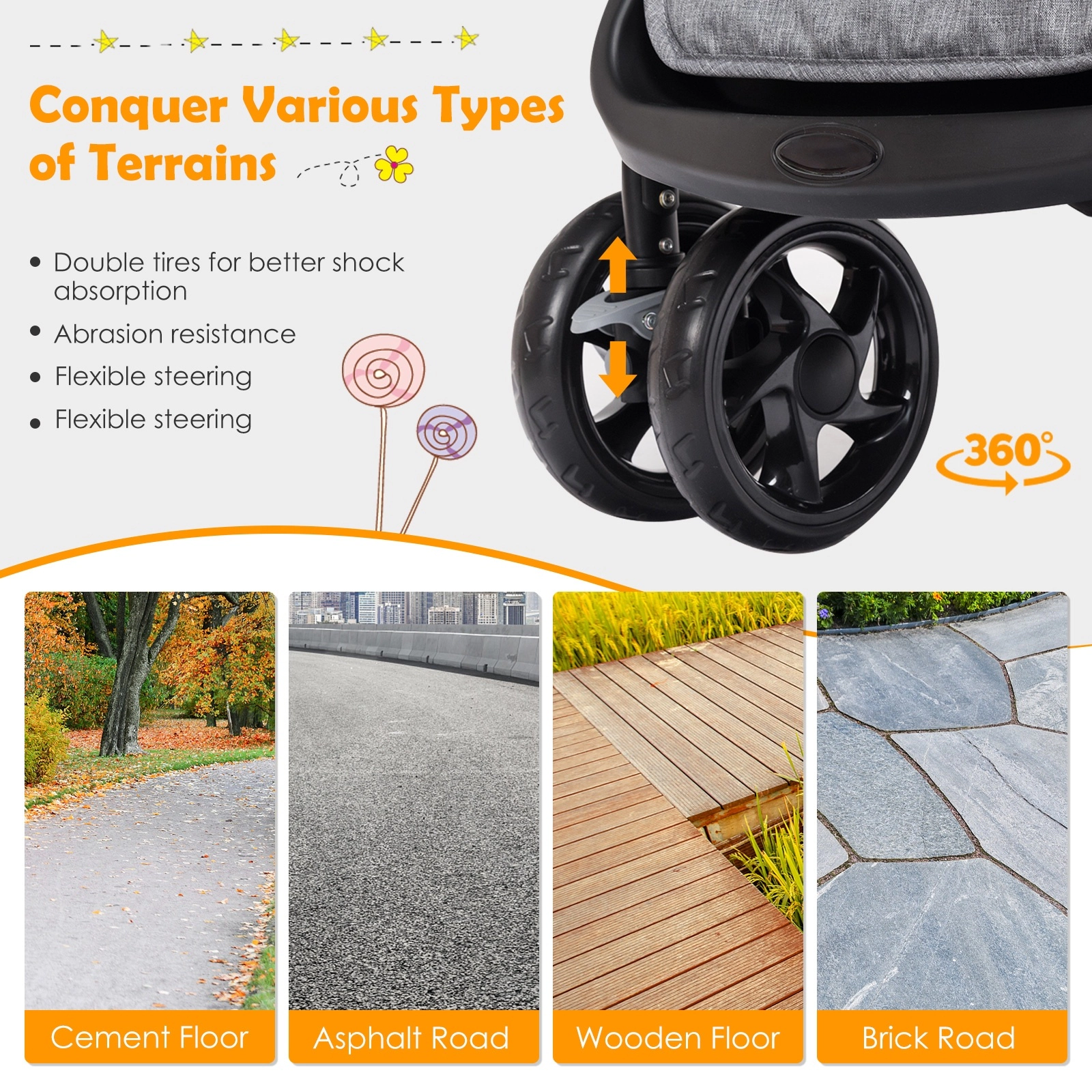 SUGIFT Foldable Lightweight Front Back Double Baby Stroller 33-lb Capacity Per Seat Ages 6-36 Months Gray/Black