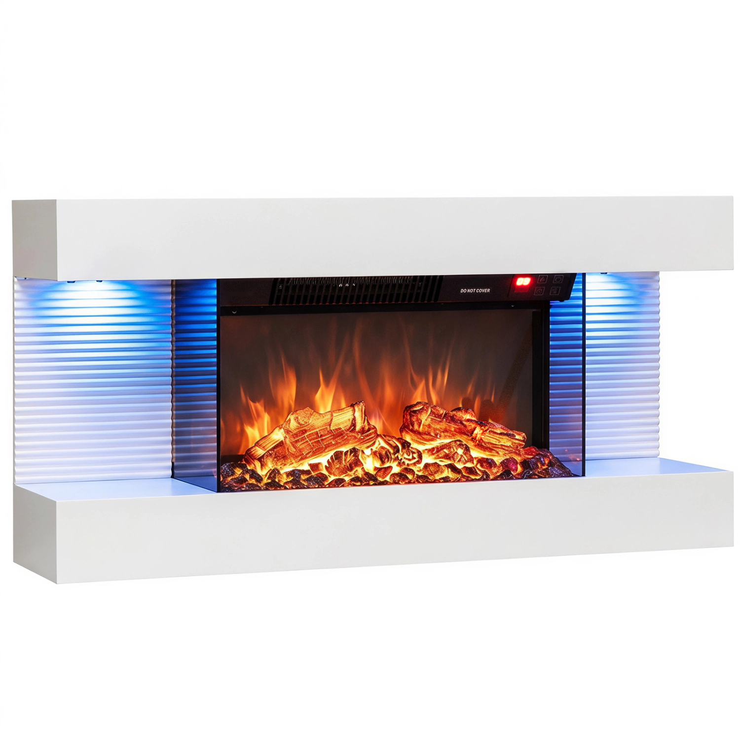 LJG 3-Sided White Wall Mount Electric WiFi Fireplace with Floating Mantel and 12 Flame Ambient Colors