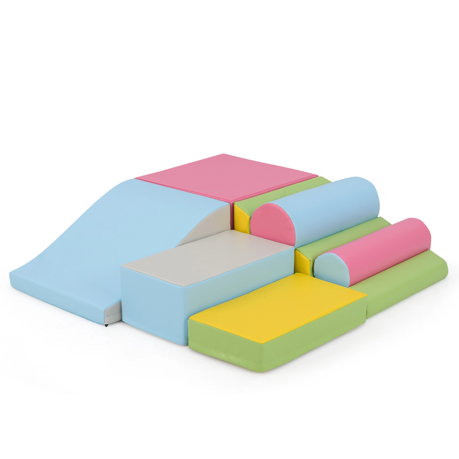 SUGIFT 7-Piece Foam Blocks Set for Toddlers Soft Climbing Toys Indoor Play Wave and Slide Blocks Colorful