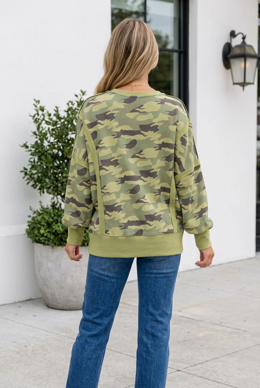 Threaded Pear Piper Contrast Trim Oversized Long Sleeve Top