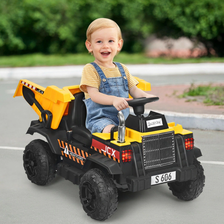 Hivvago 12V Battery Kids Ride On Dump Truck with Electric Bucket and Dump Bed-Yellow
