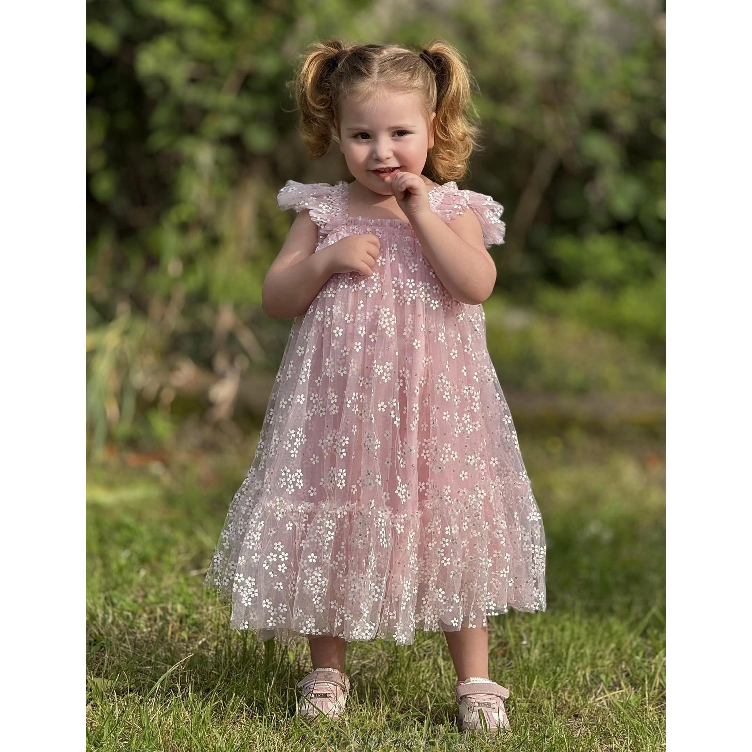 Arshiner Tutu Dress For Girl'ss Layered Tulle Ruffle Dresses First Birthdaypink