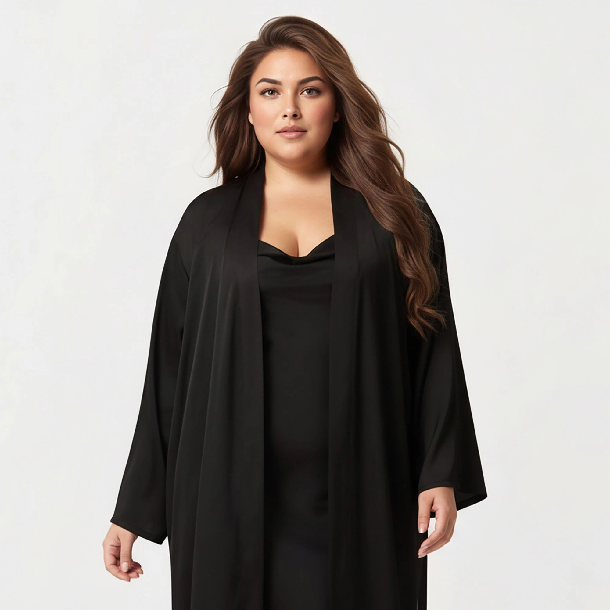 Anna-Kaci Women's Plus Long Robe Set Soft Draped Silhouette and Smooth Flowing Fabric for an Layered Lounge Look