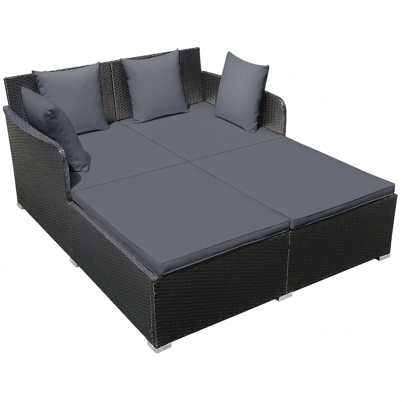 SUGIFT Upholstered Cushions and 4 Pillows Spacious Outdoor Rattan Daybed