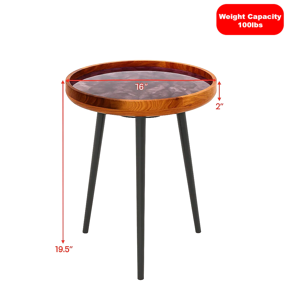 Hivvago Coastal Style Round End Table with Embedded Sea Shell Accents