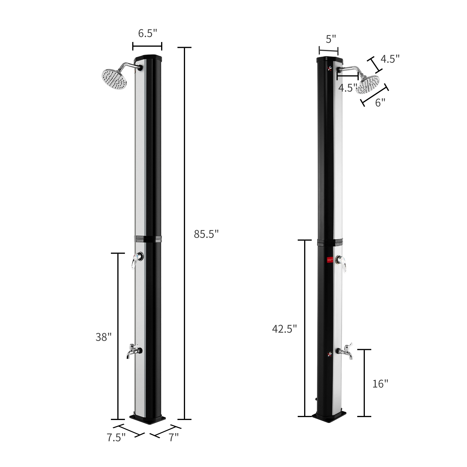 SUGIFT 7.2-ft Solar Heated 360-Degree Swivel Head Foot Tap Freestanding Outdoor Shower 9.3-Gallon 85.5-in Black