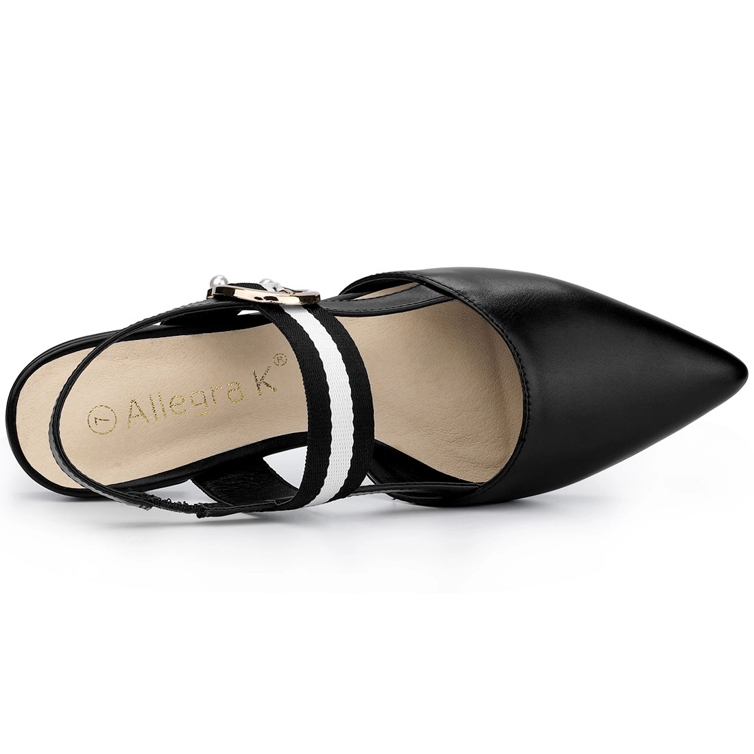 BLISSFUL STEP Women Pointed Toe Slingback Slip On Buckle Flat Mules