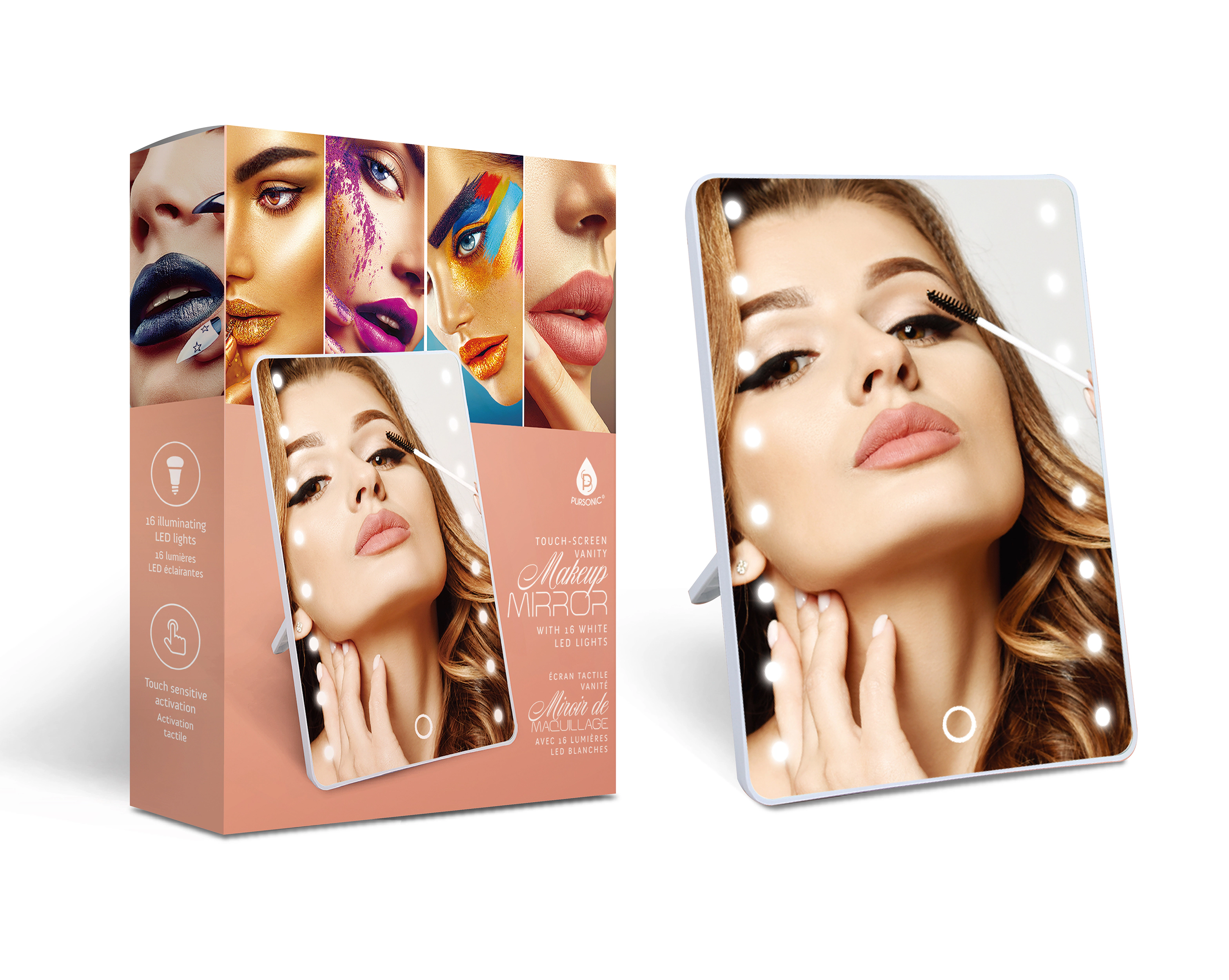 Pursonic Unisex LED Touchscreen Smart Makeup Vanity Mirror with Adjustable Brightness & Portable Design