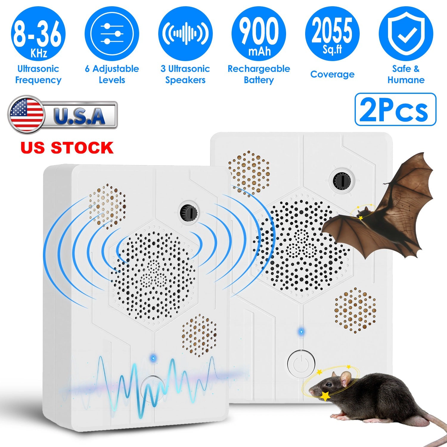 GBruno 2-Pc Rechargeable Ultrasonic Pest Repellent