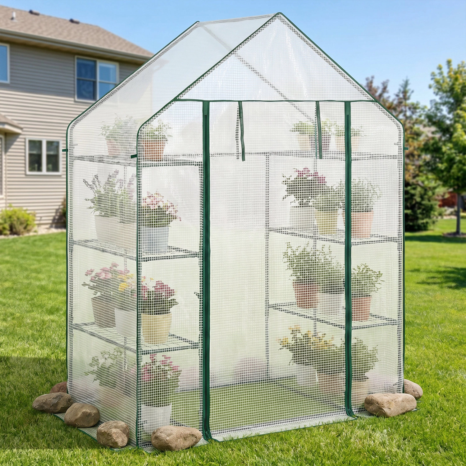 LJG Portable Walk-in Greenhouse with 3 Tiers and 6 Shelves