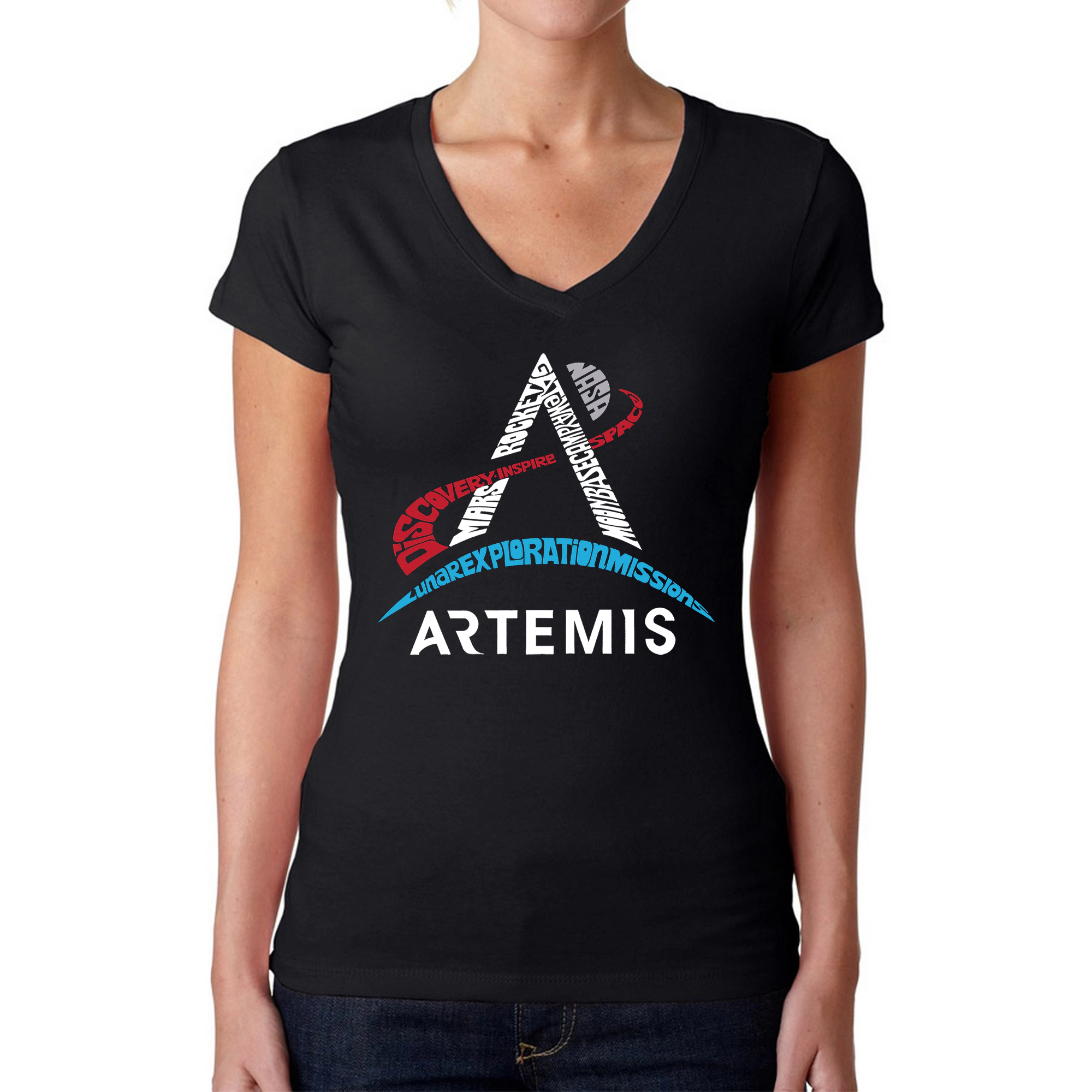 LA Pop Art Womens Word V-Neck T-Shirt - NASA Artemis Logo