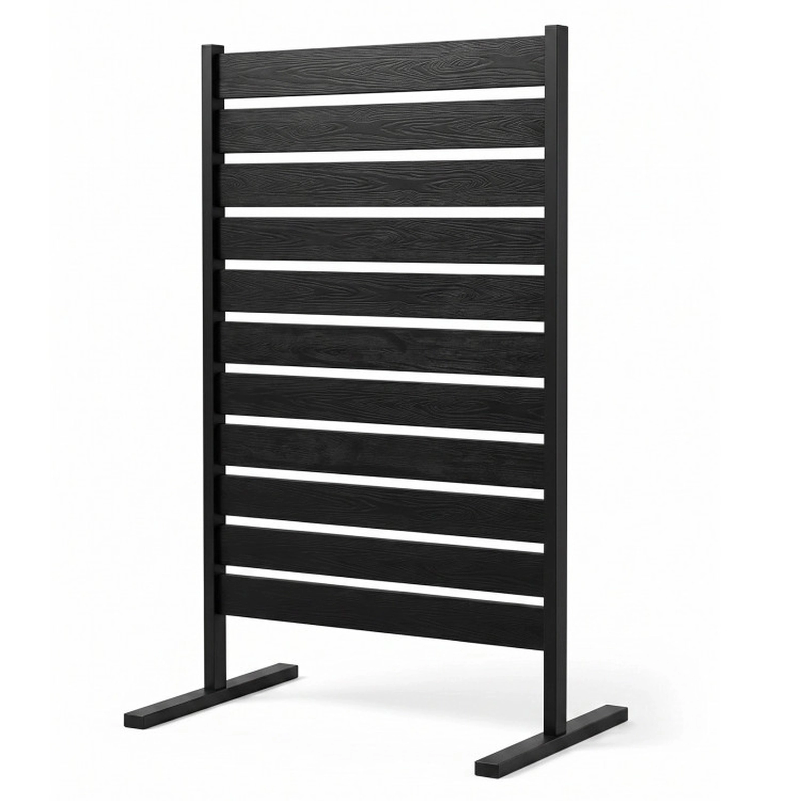 SUGIFT Freestanding 64-in Black HIPS Slatted Outdoor Privacy Screen Fence with Metal Ground Stakes