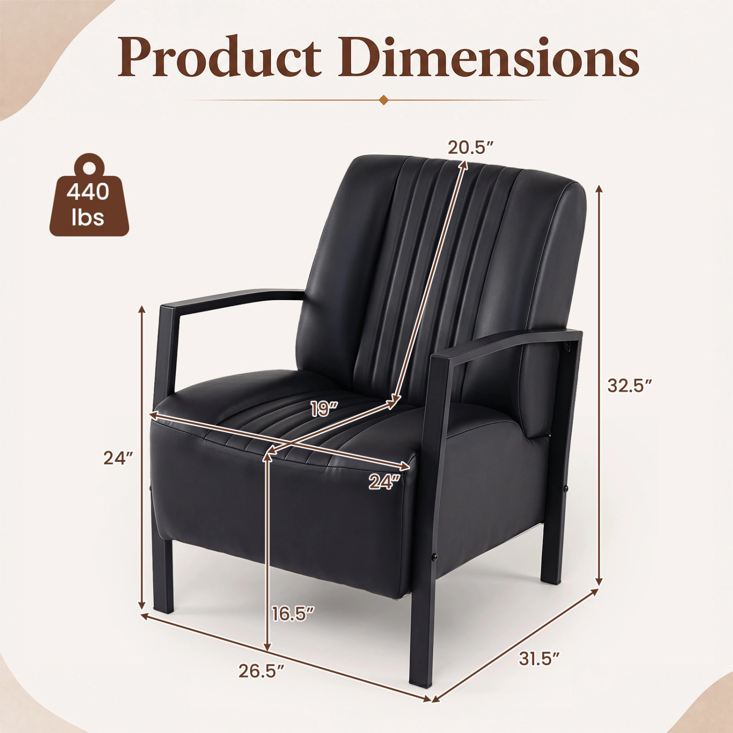 LJG PU Leather Upholstered Armchair with Padded Seat and Back Comfy Lounge Reading Chair