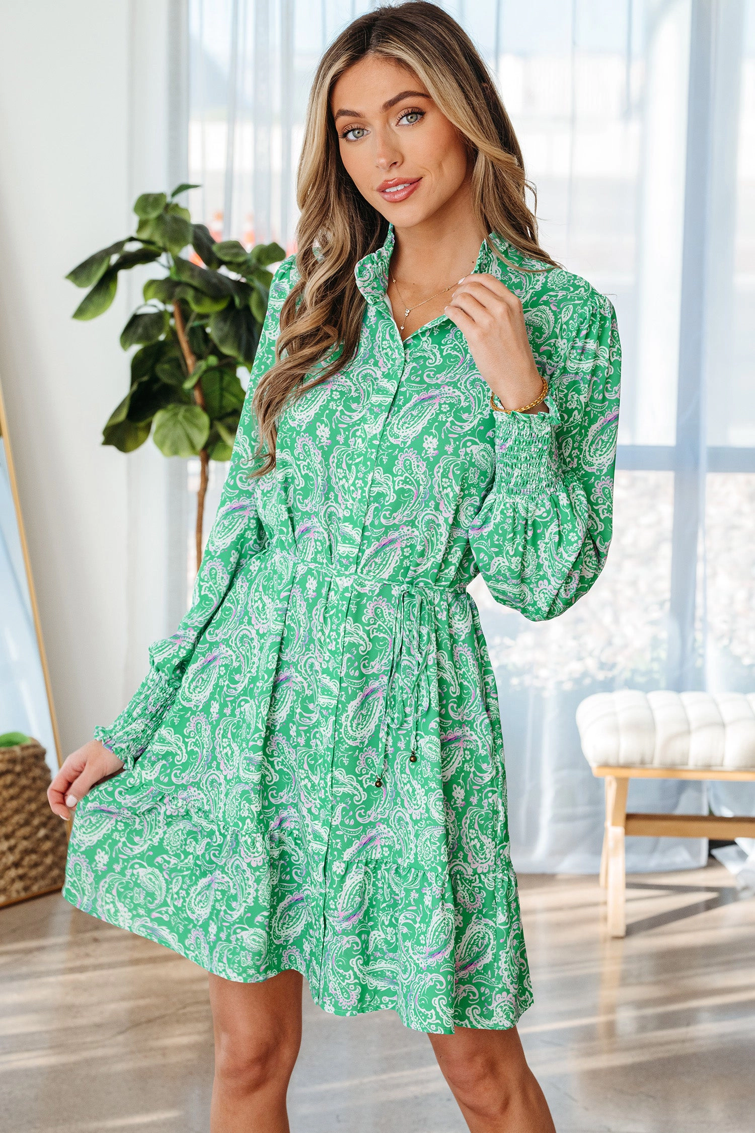 Threaded Pear Women's Aleia Tied Waist Mini Dress