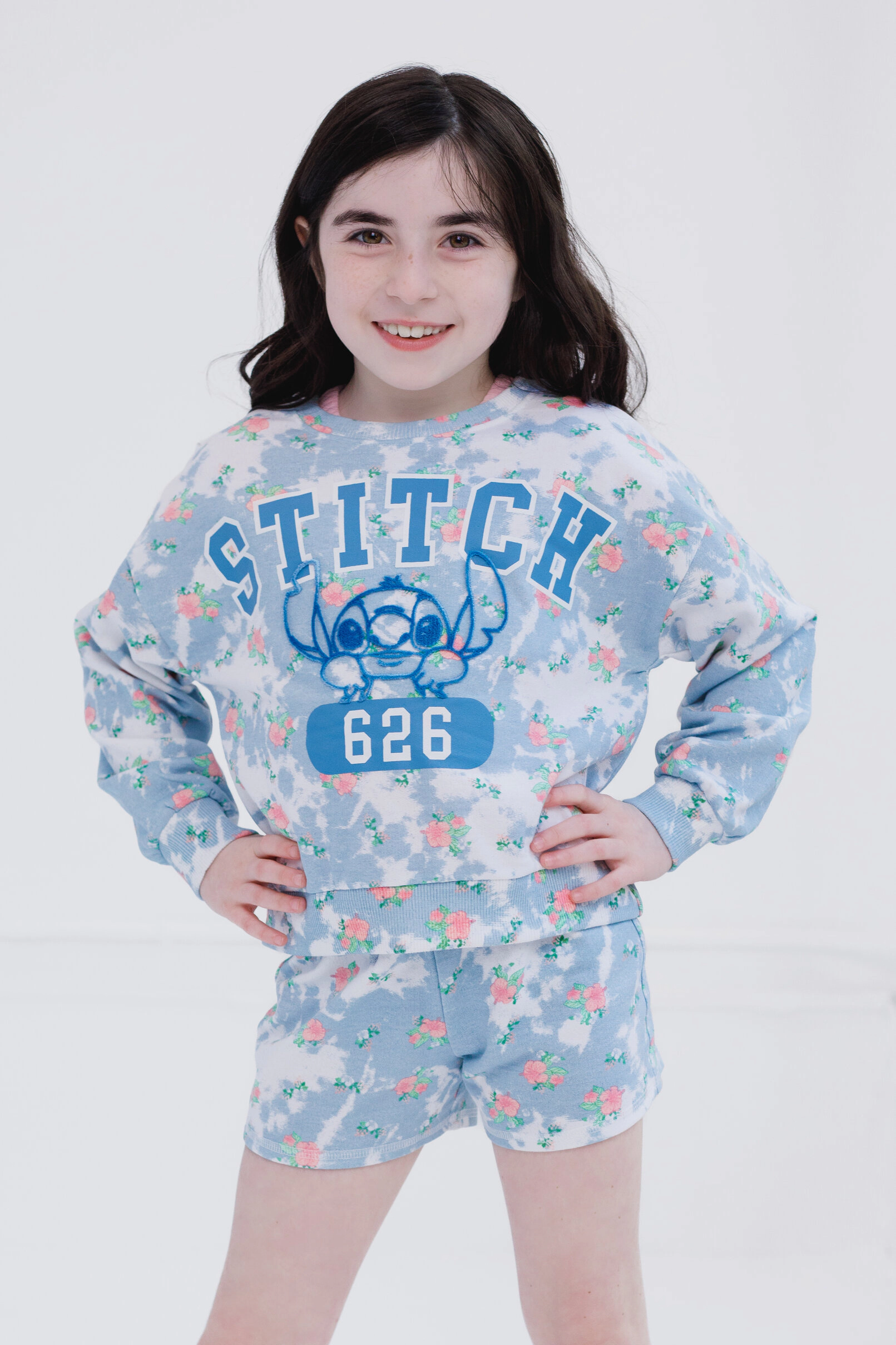 Disney Lilo & Stitch Girls' French Terry Sweatshirt Tee and Shorts Set