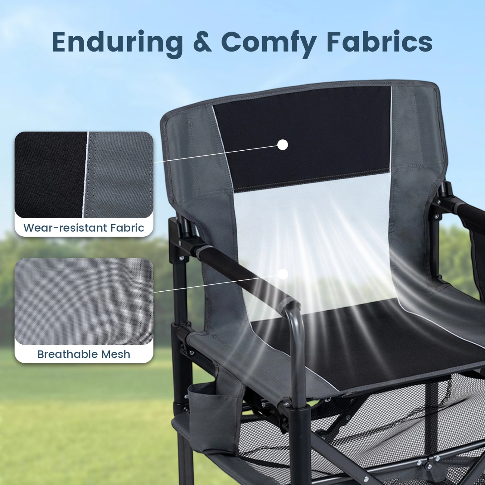 SUGIFT Set of 2 Black Camping Chairs with Cup Holder and Bottle Opener 27-in W 21.5-in D 330-lb Seat Capacity