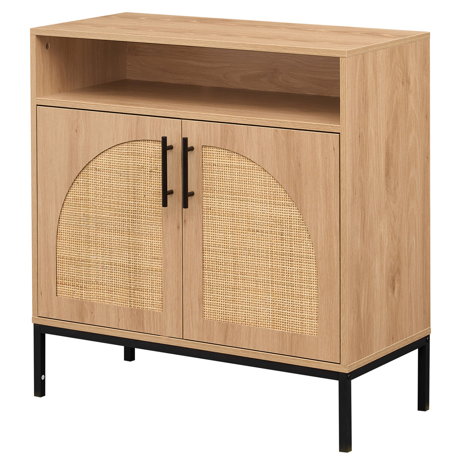 SUGIFT Rattan Door Sideboard Buffet Cabinet with Shelf 145-lb Capacity 32.5-in Tall 32-in Wide 2-Door Natural/White