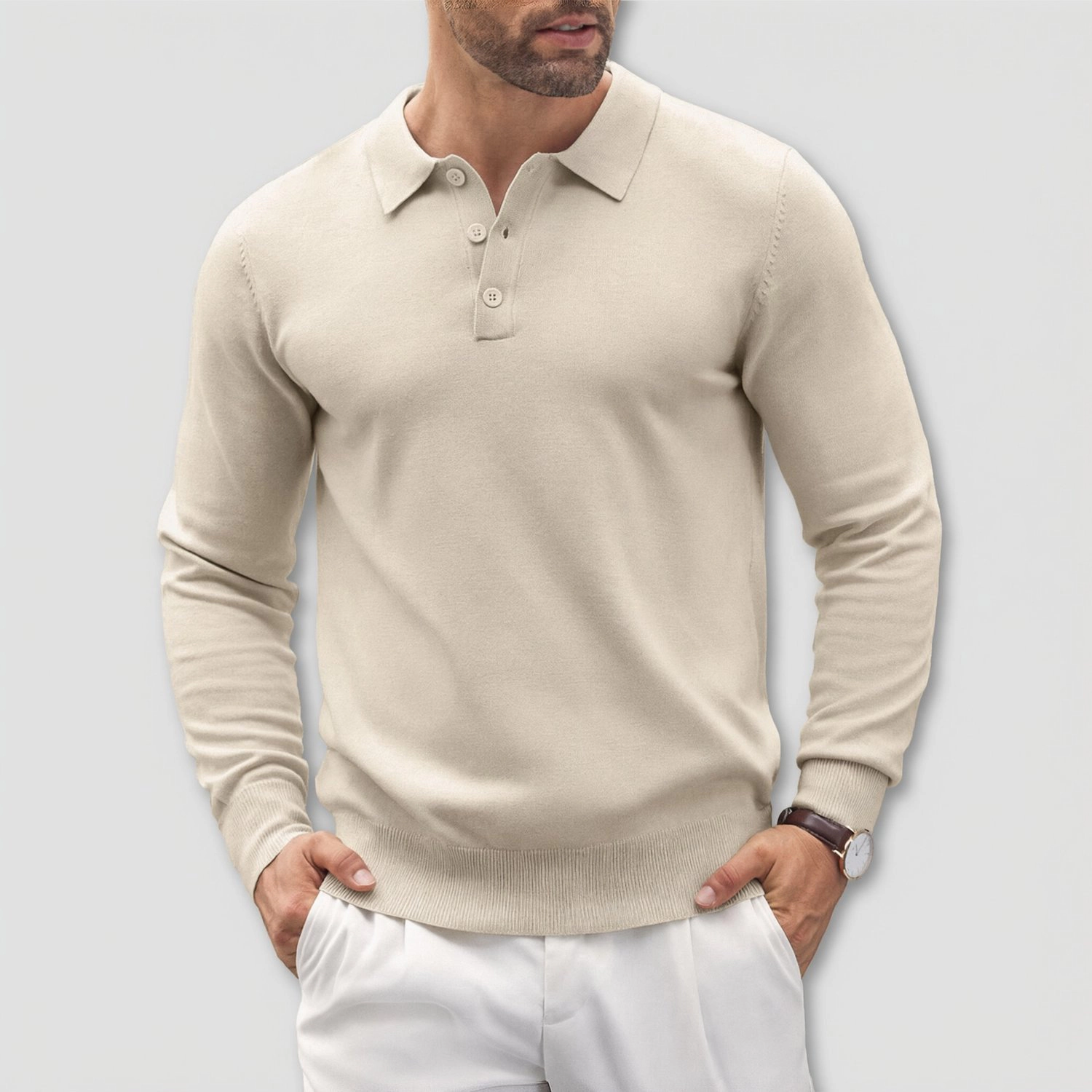 COOFANDY Classic Long Sleeve Polo Sweater Fall Button Collar Casual Pullover
