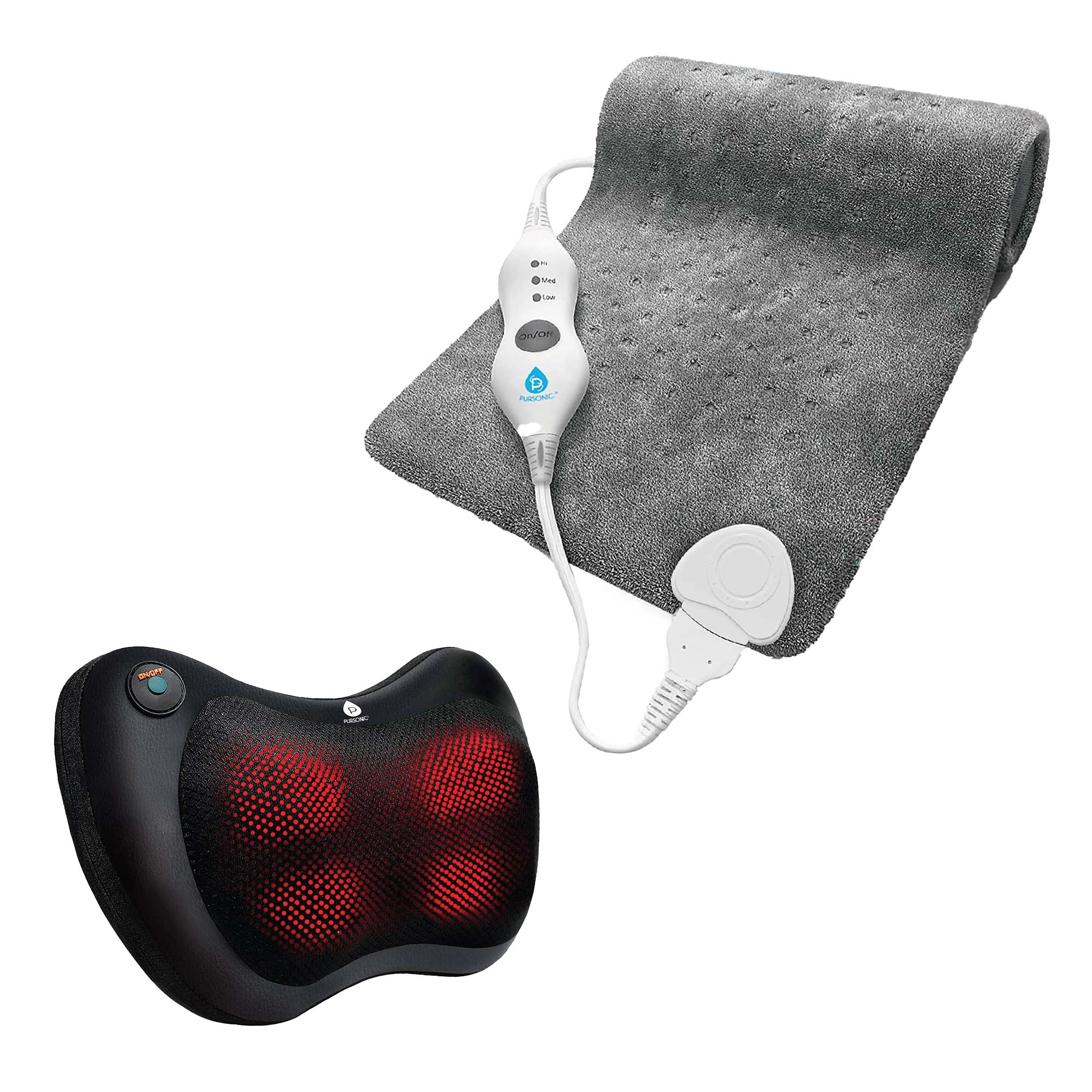 Pursonic Unisex Shiatsu Massage Therapy Set with Heating Pad