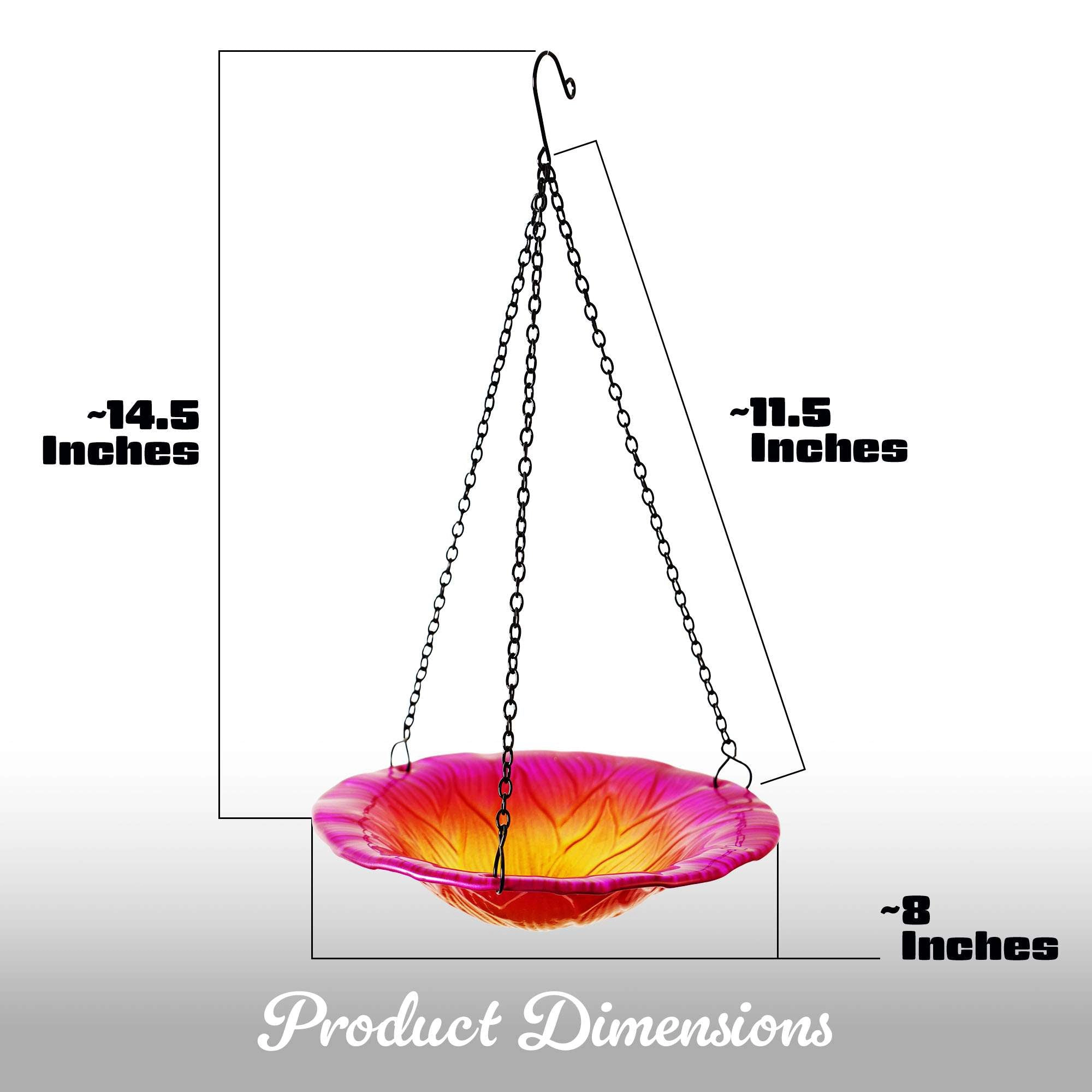 G128 8-inch Hanging Glass Bird Bath and Feeder, Pink Flower Design