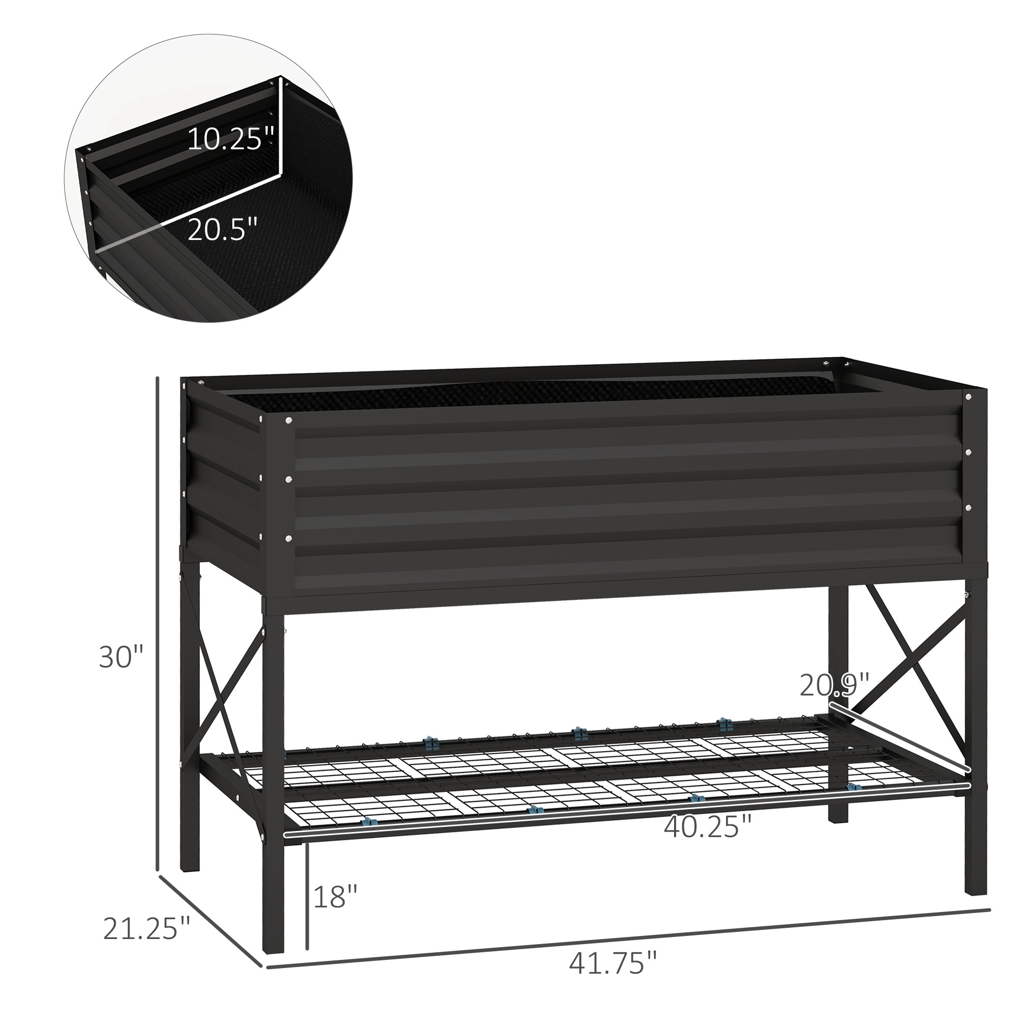 HONGGE Galvanized Raised Garden Bed, Metal Planter Box with Legs, Storage Shelf and Bed Liner