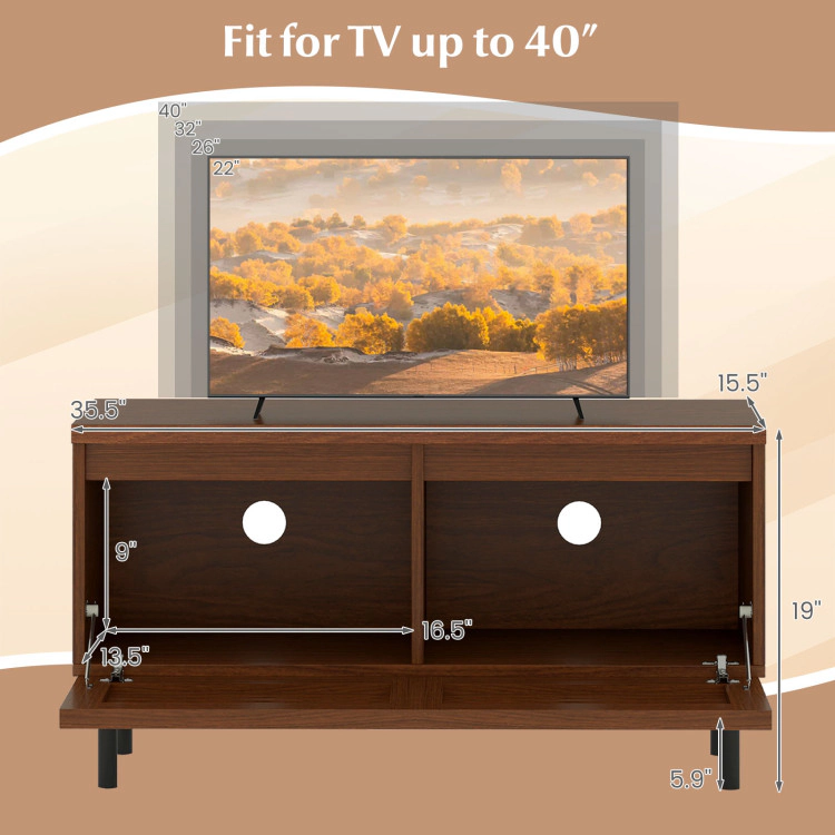 Hivvago Mid Century Fluted Tv Stand For 40" Tv With 2 Hidden Compartments And Metal Legs