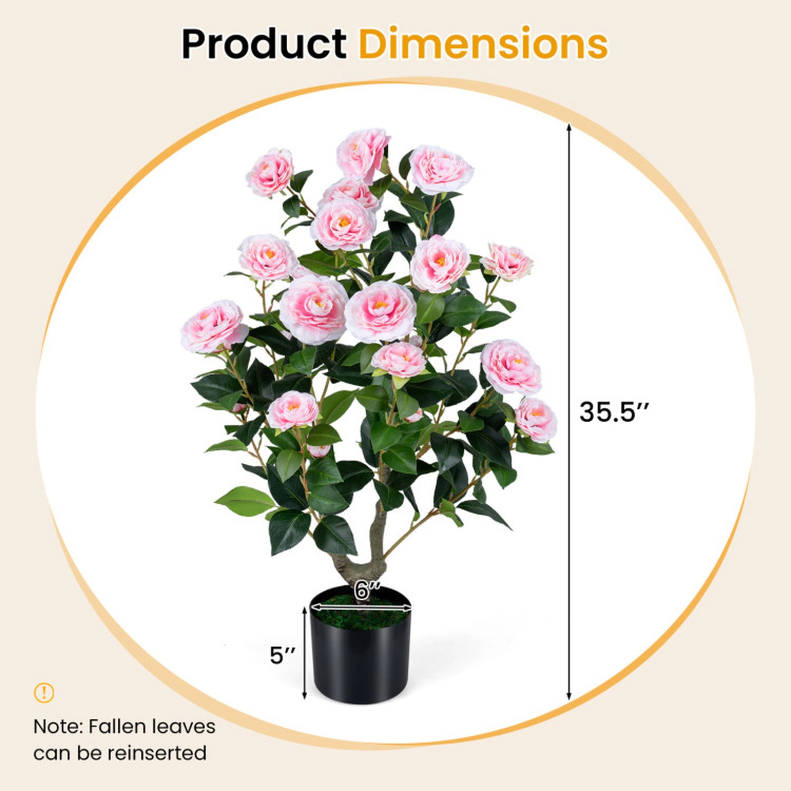 SUGIFT Set of 2 35.5-in 24 Blossoms 174 Leaves Artificial Camellia Trees 6-in x 5-in Cement Pot 15-lb Pink