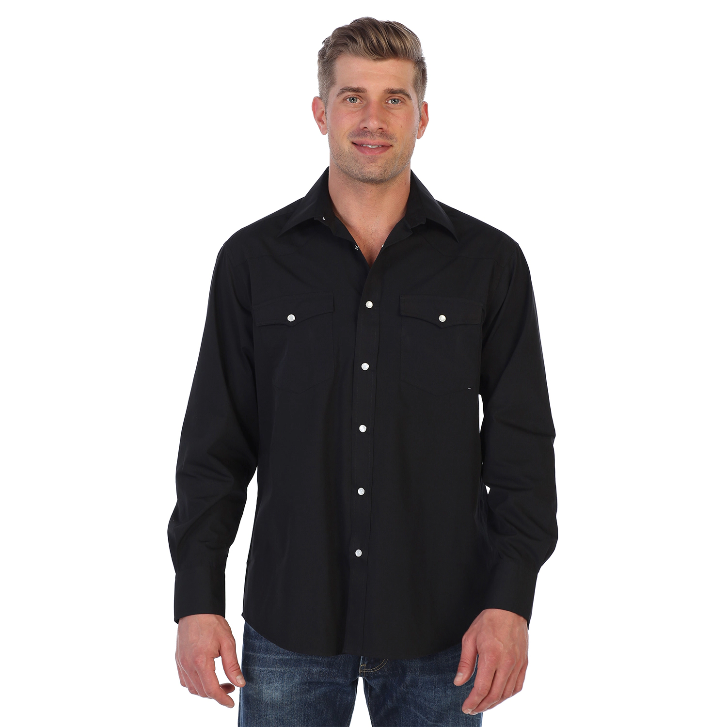 Gioberti Men's Solid Long Sleeve Western Shirt with Pearl Snap-on Buttons