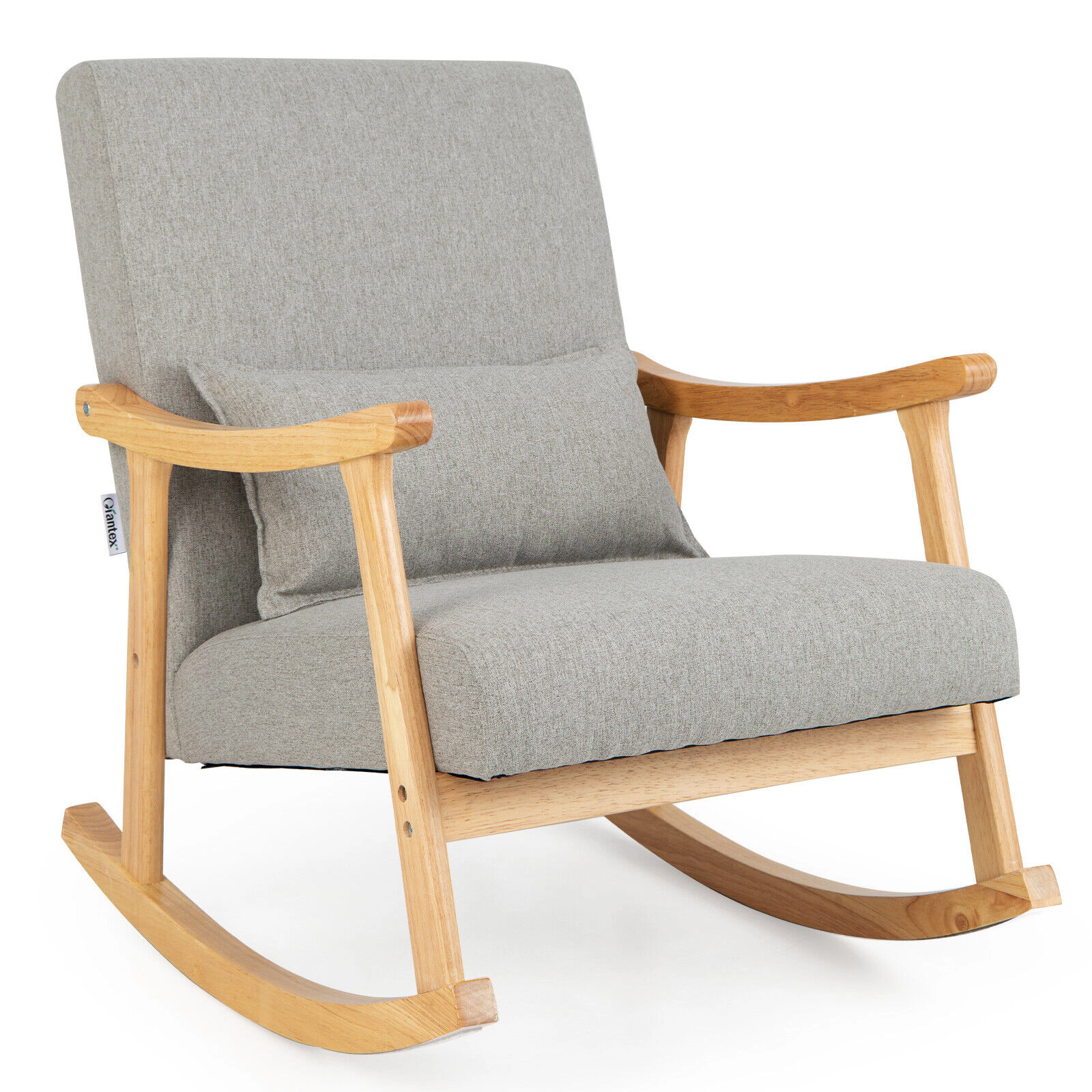 LJG Upholstered Rocking Chair with Pillow and Rubber Wood Frame