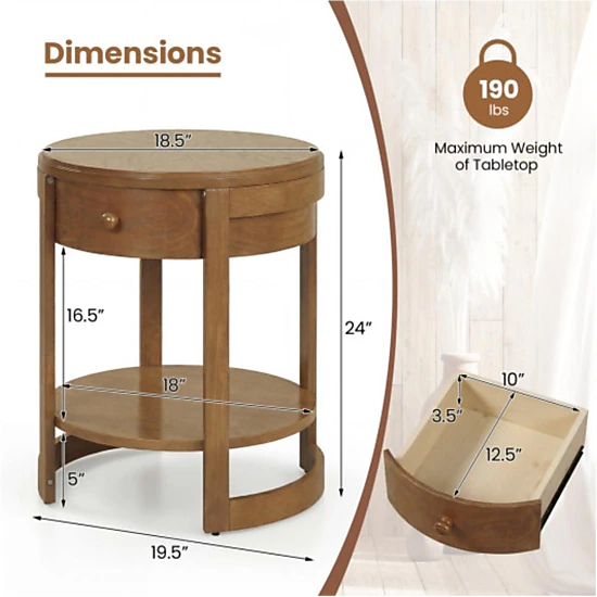 Hivvago 2-Tier Round End Table Mid Century Modern Nightstand Set Of 2