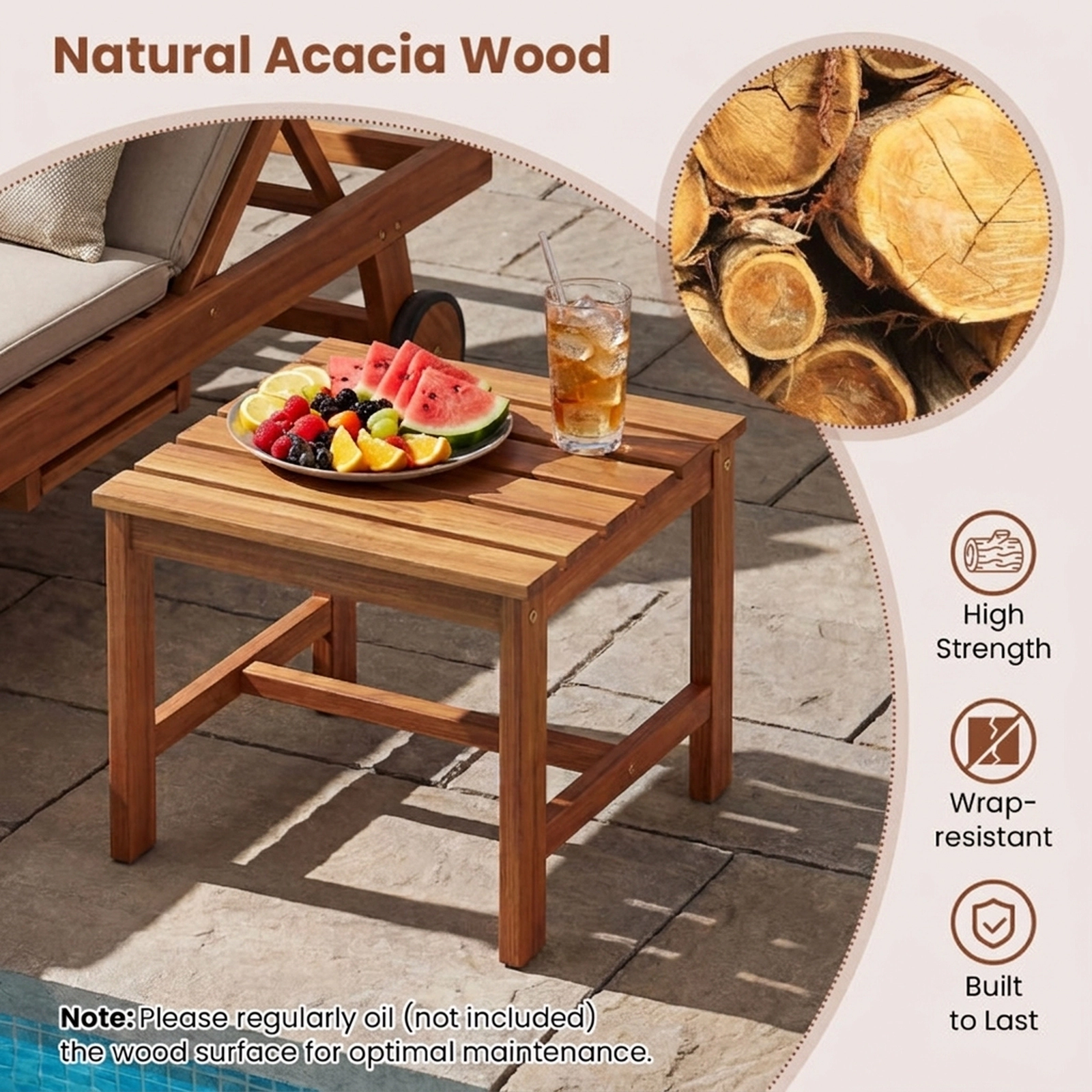SUGIFT 3-Piece Acacia Wood Adirondack Conversation Set with 2 Chairs and Side Table 400-lb Capacity Natural