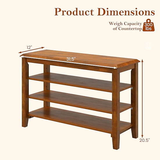 Glintex 3-Tier Rubber Wood Shoe Bench with Adjustable Shelves and 300-Lb Seat, Brown