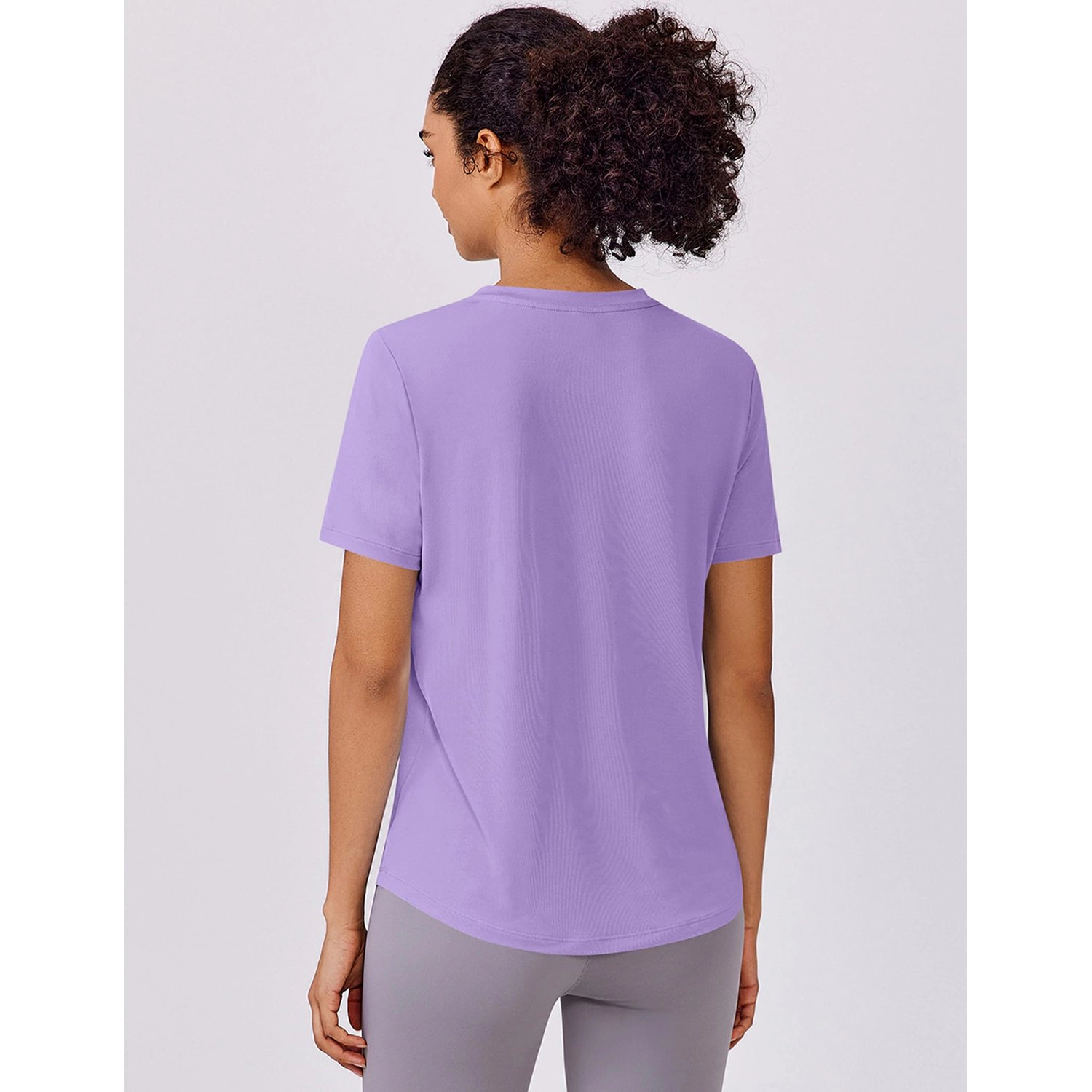 Pinspark Womens Classic Crew Neck Short Sleeve T-Shirts Solid Curved Hem Casual Tees