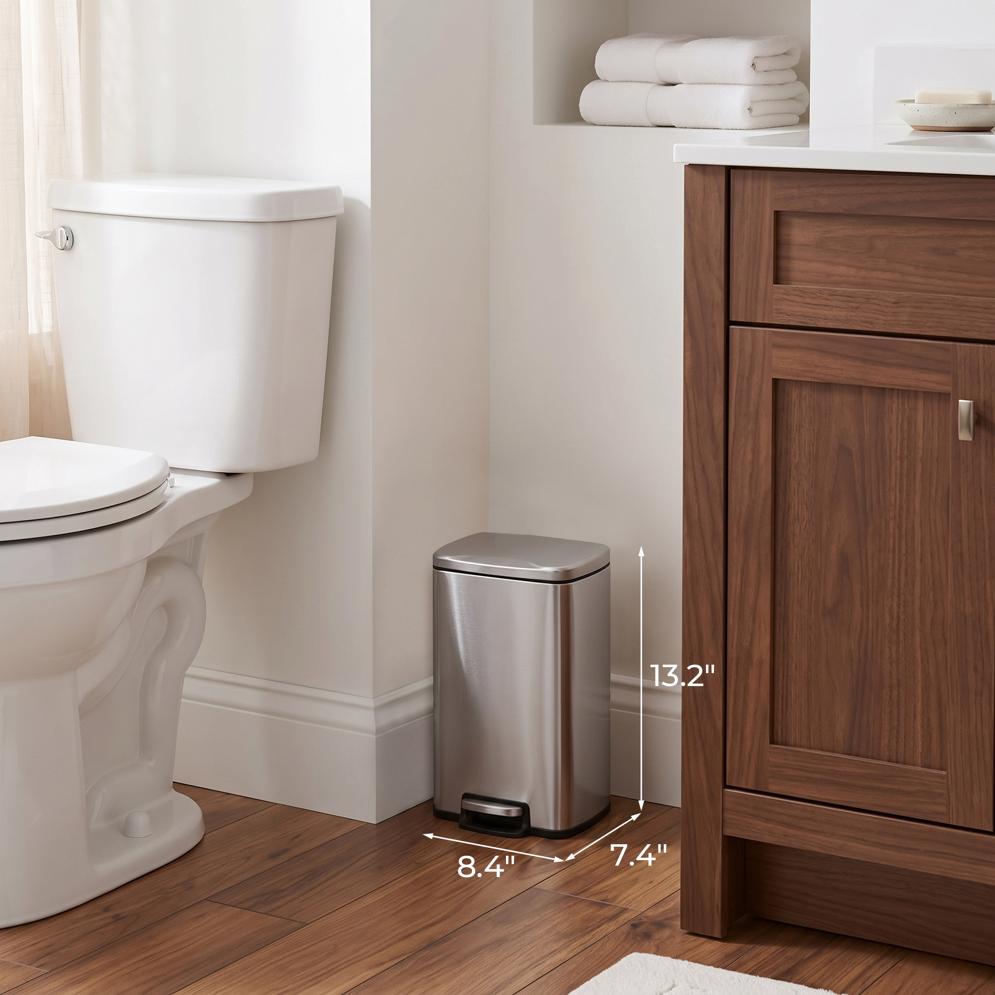 Innovaze 1.3 Gal./5 Liter Rectangular Stainless Steel Step-on Trash Can for Bathroom and Office