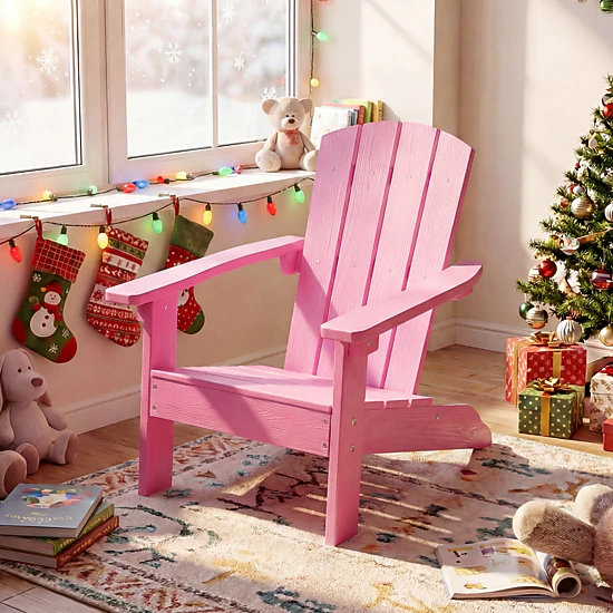 SlickBlue Kids Pink Outdoor Lounge Chair, Wooden Kids Patio Chair