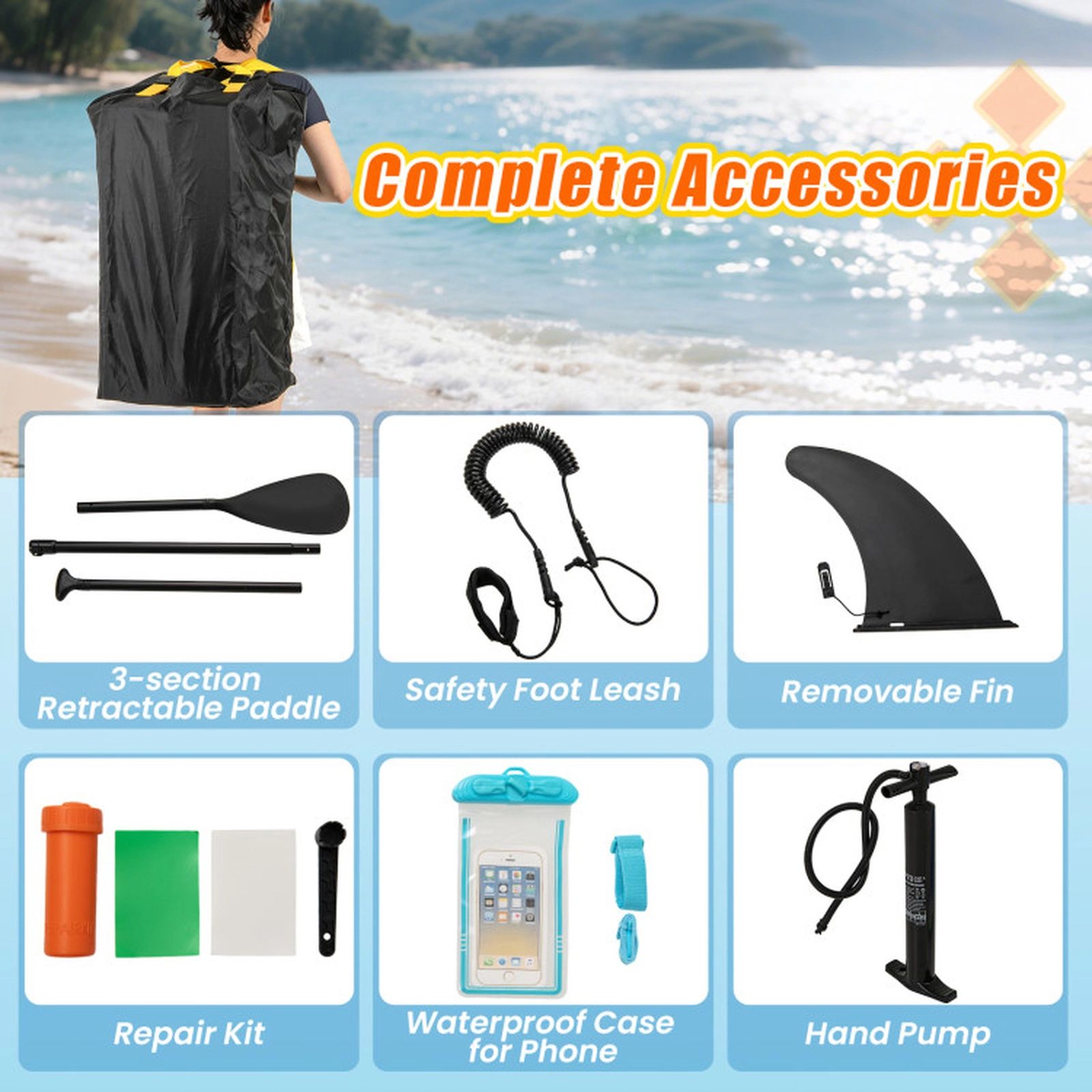 SUGIFT 11-ft Premium Inflatable Stand Up Paddle Board with 3-Section Paddle Dual Action Pump and Backpack