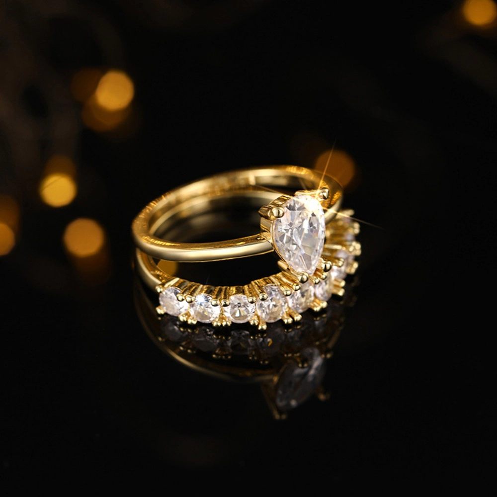 2pcs Elegant Double Layered Zirconia Ring